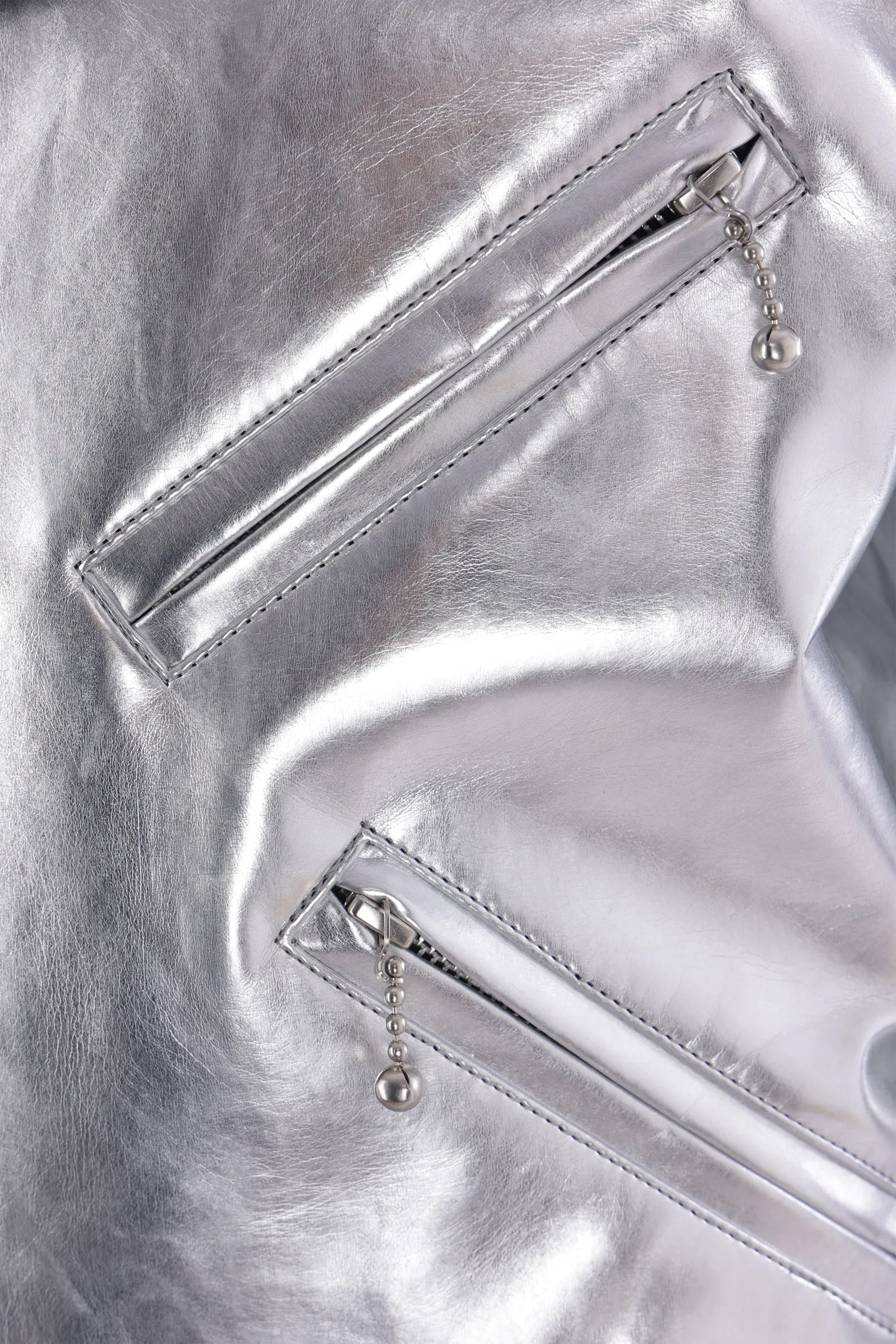 biker jacket in metallized faux leather