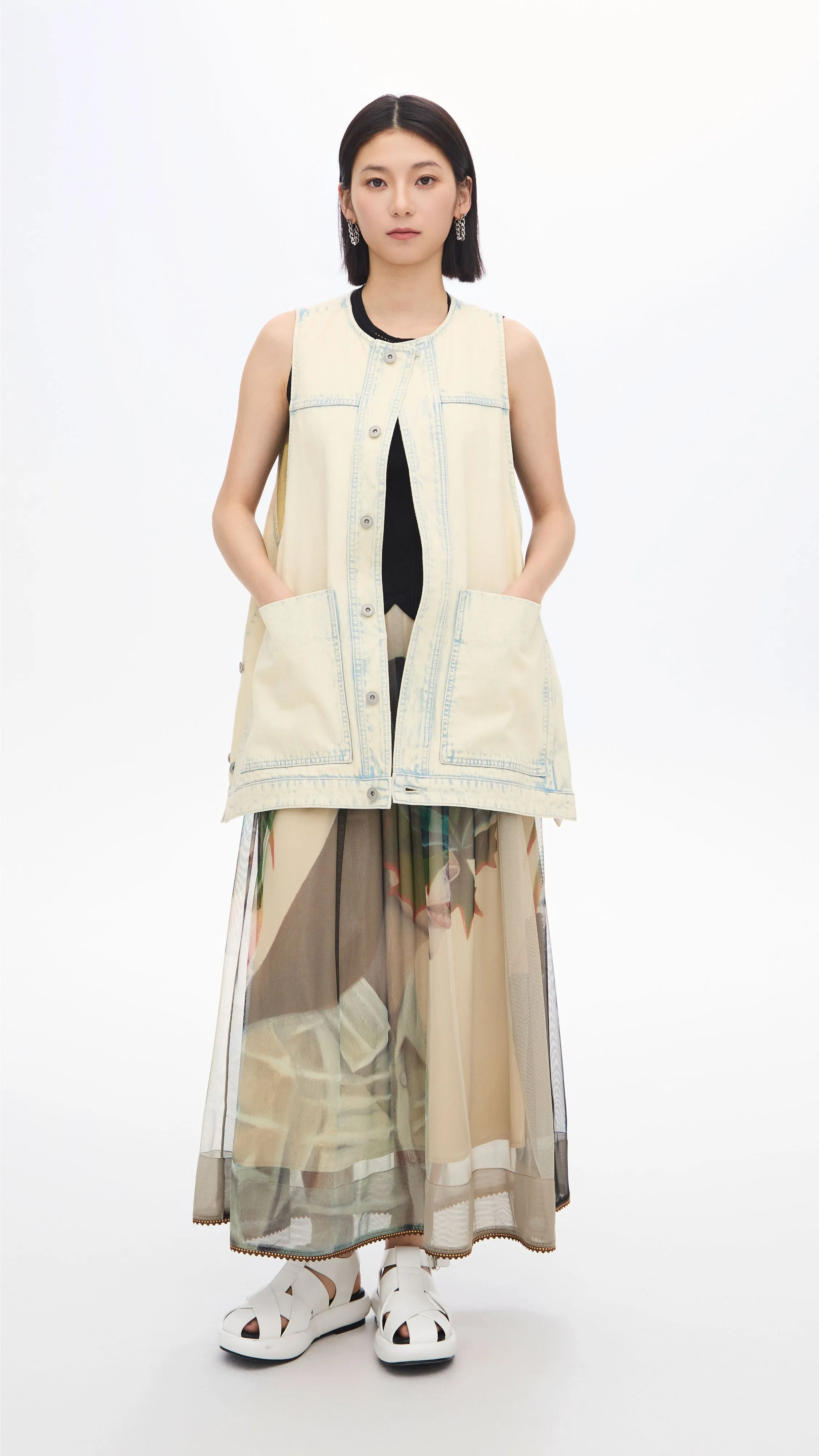 Bleach-washed Denim Waistcoat