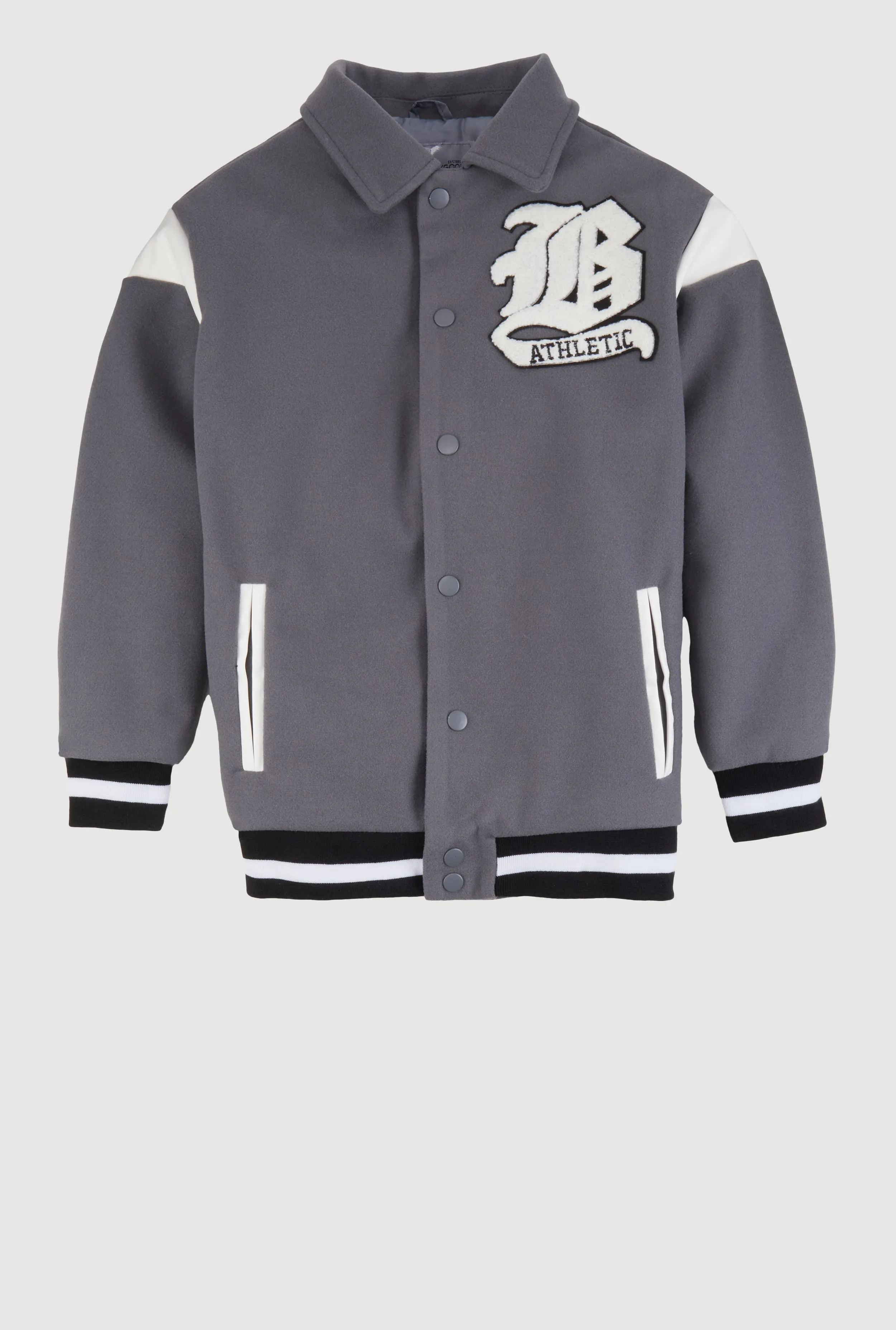 Boys B Initial Chenille Patch Letterman Jacket