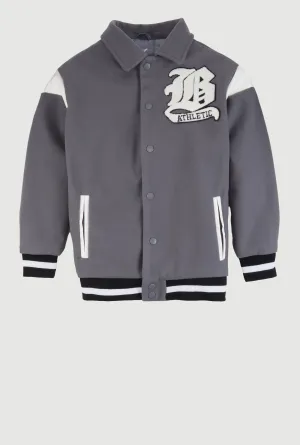 Boys B Initial Chenille Patch Letterman Jacket