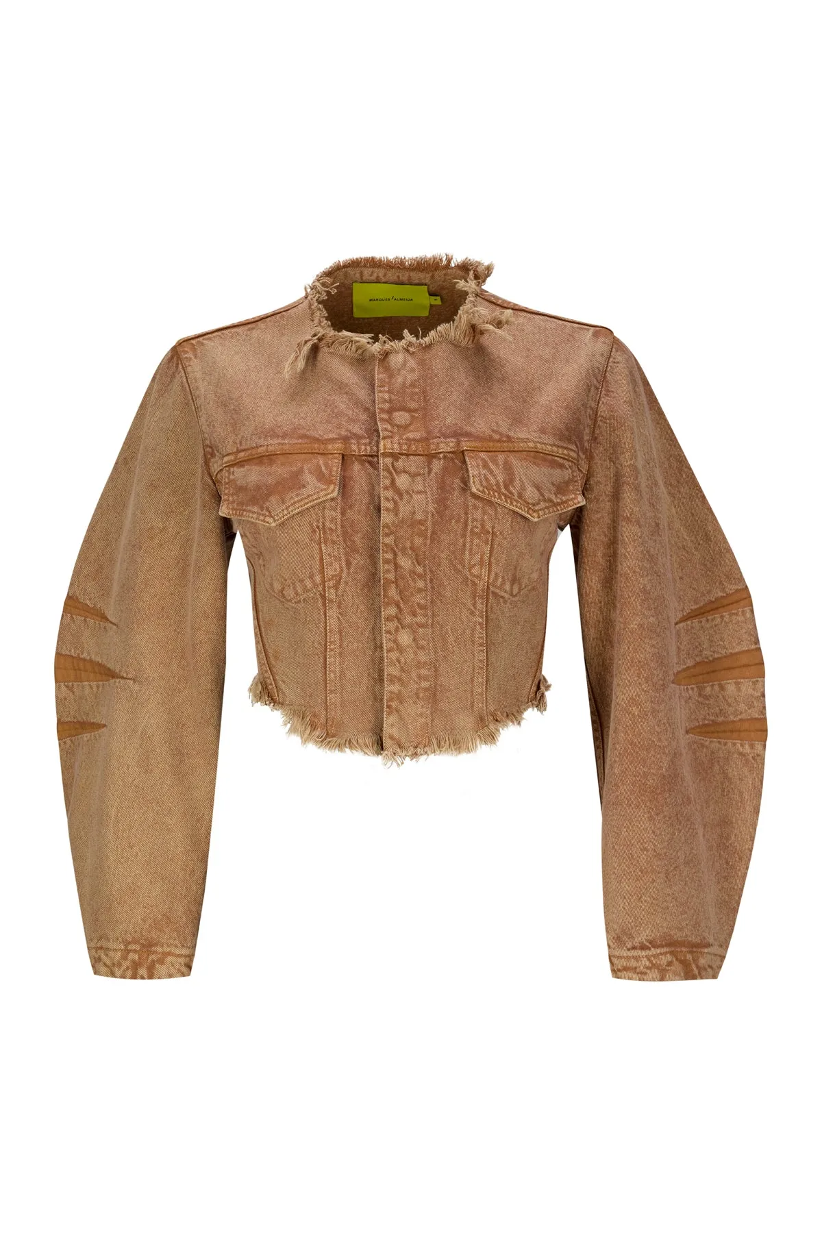 BROWN ROUND SLEEVE CROPPED JACKET