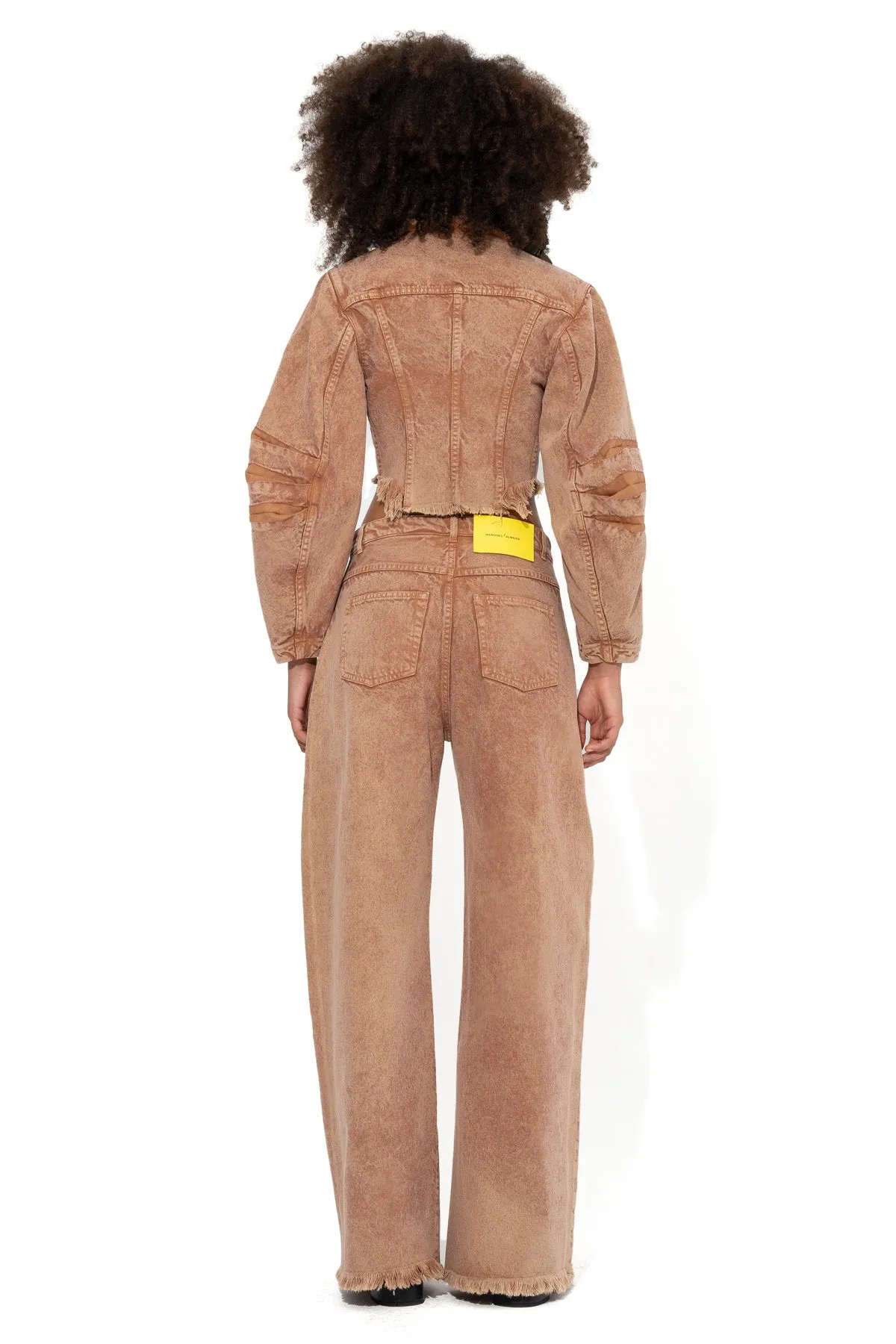 BROWN ROUND SLEEVE CROPPED JACKET