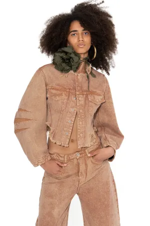 BROWN ROUND SLEEVE CROPPED JACKET
