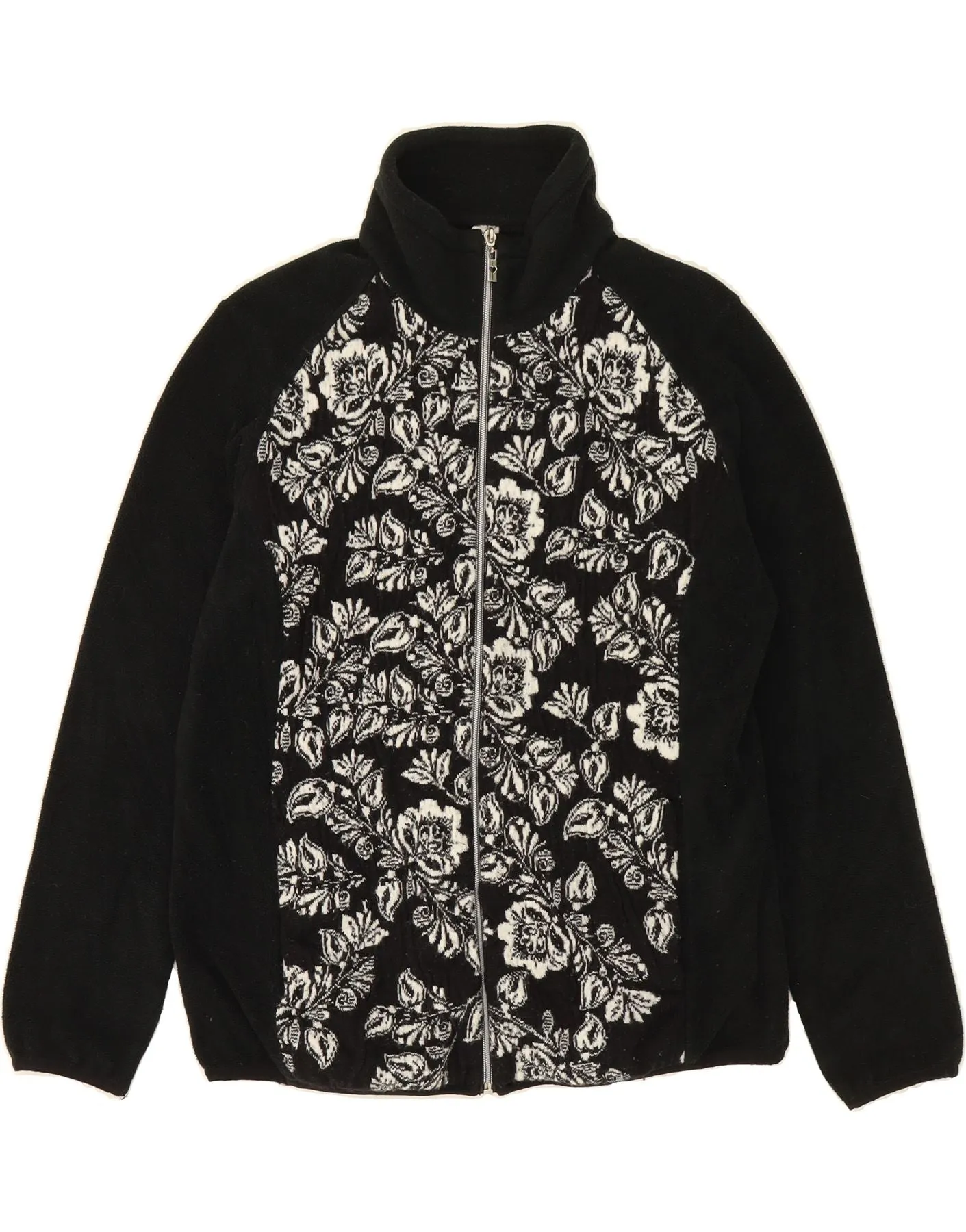 CAMPAGNOLO Womens Fleece Jacket UK 14 Medium Black Floral Polyester