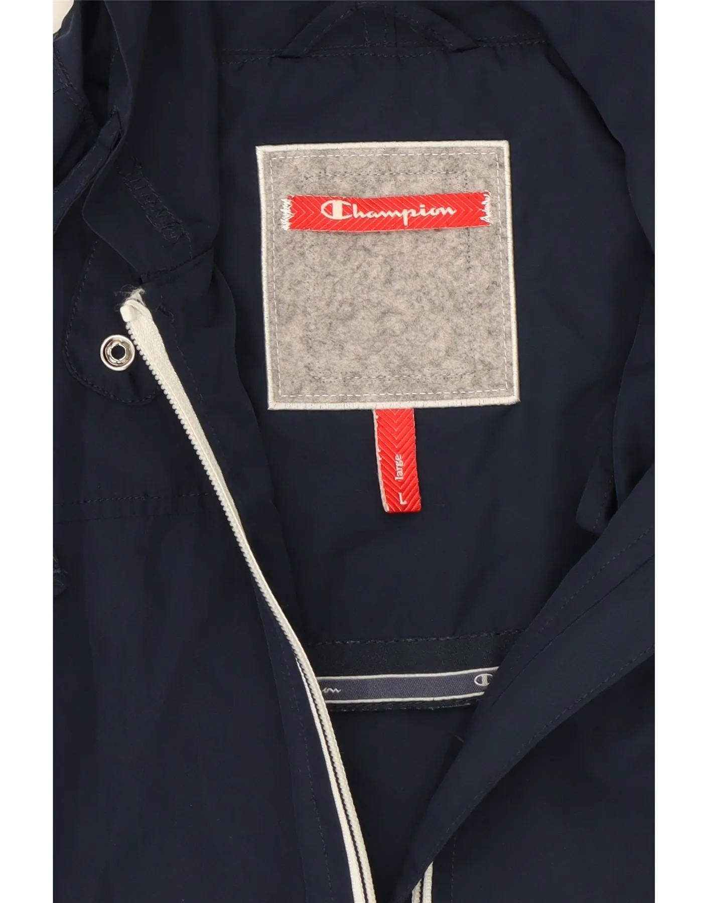 CHAMPION Womens Hooded Windbreaker Jacket UK 16 Large Navy Blue