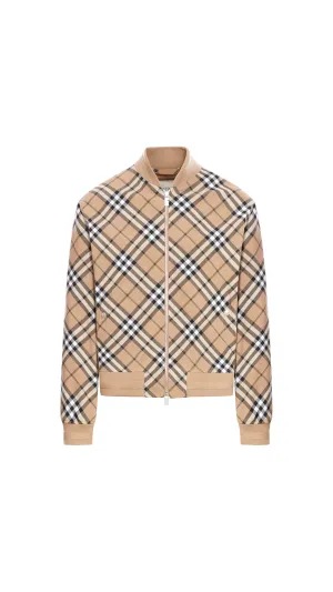 Check Wool Blend Harrington Jacket - Beige