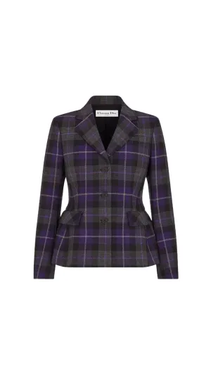 Checkered Button-up Fitted Jacket - Purple