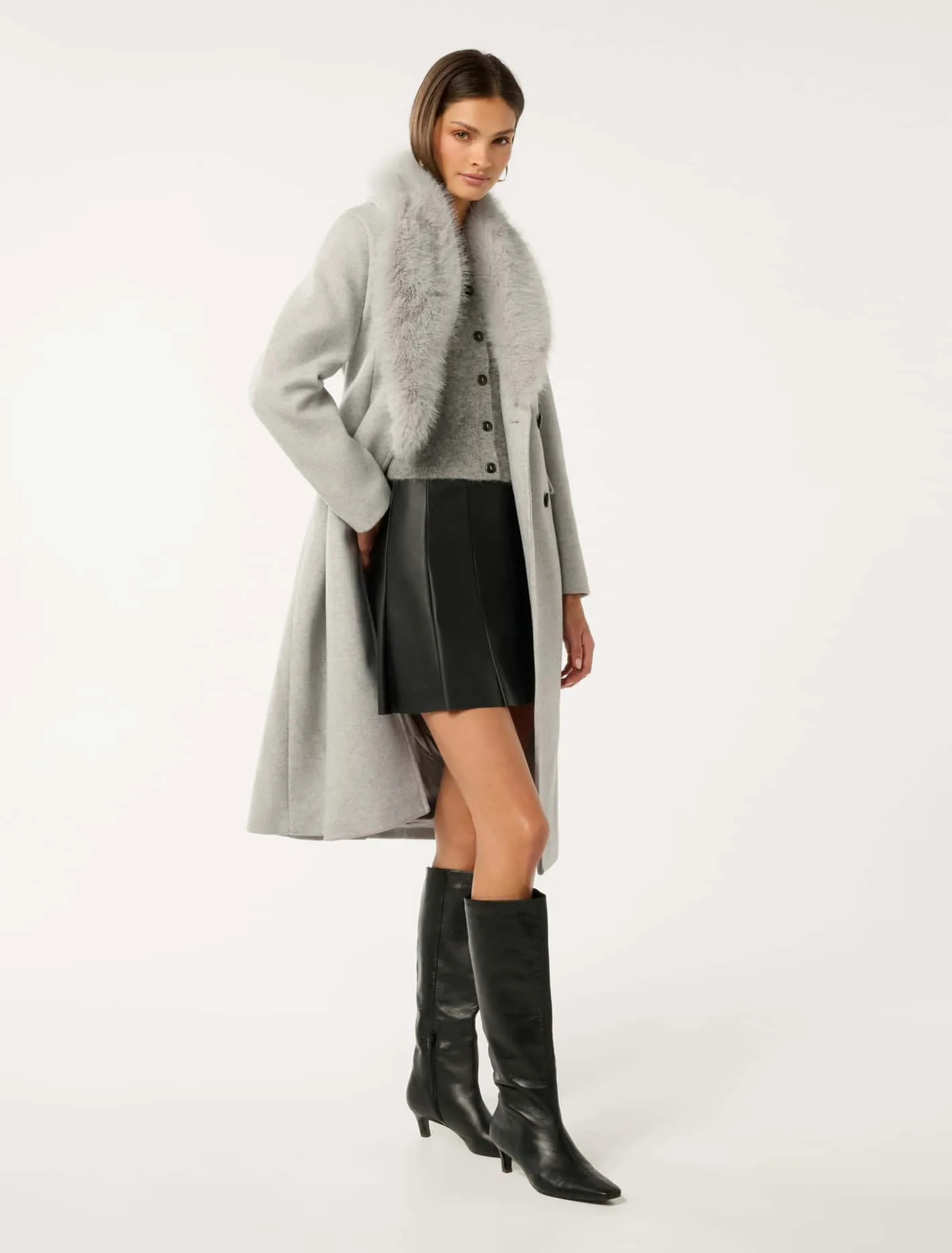 Chelsea Double Breasted Fur Collar Coat