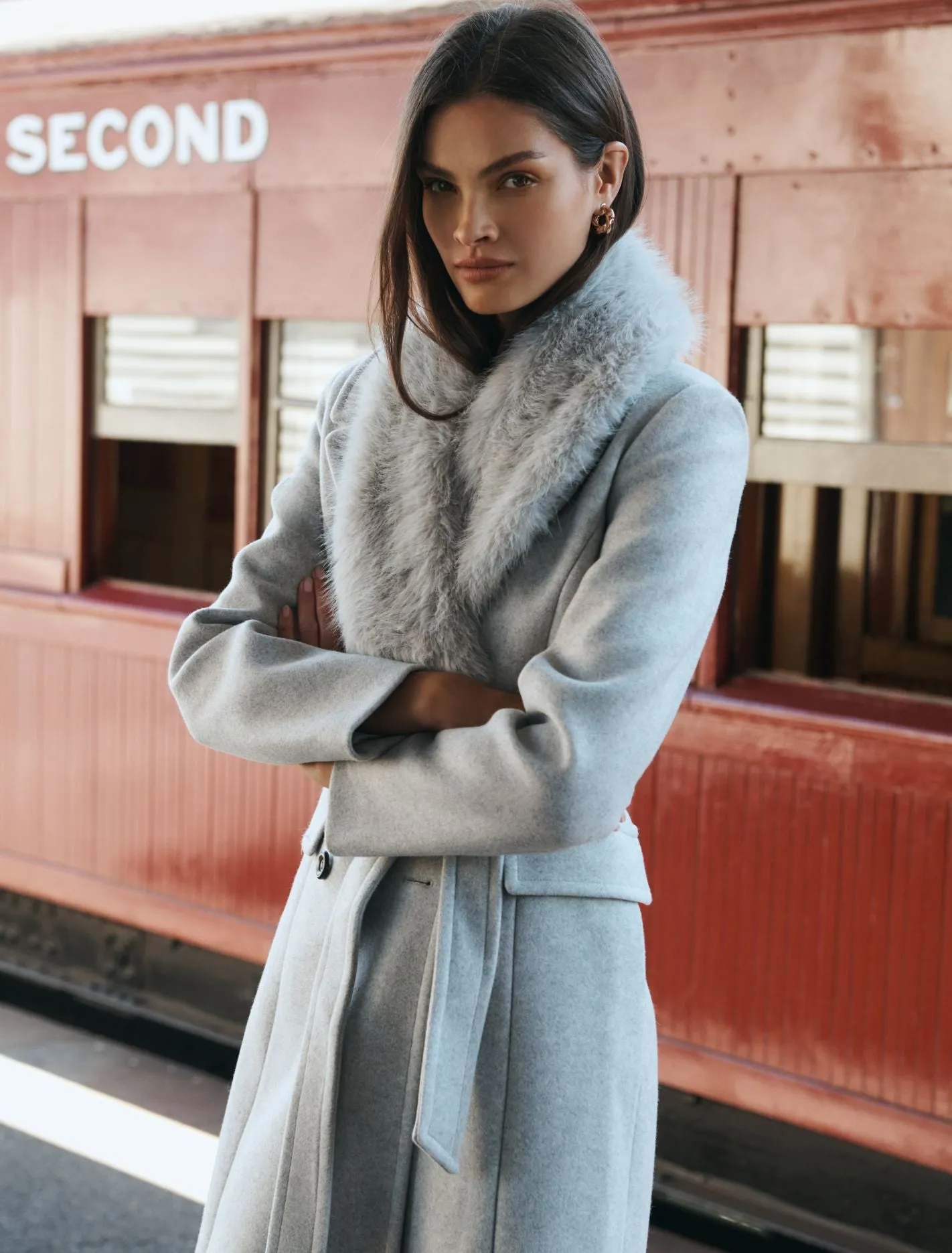 Chelsea Double Breasted Fur Collar Coat