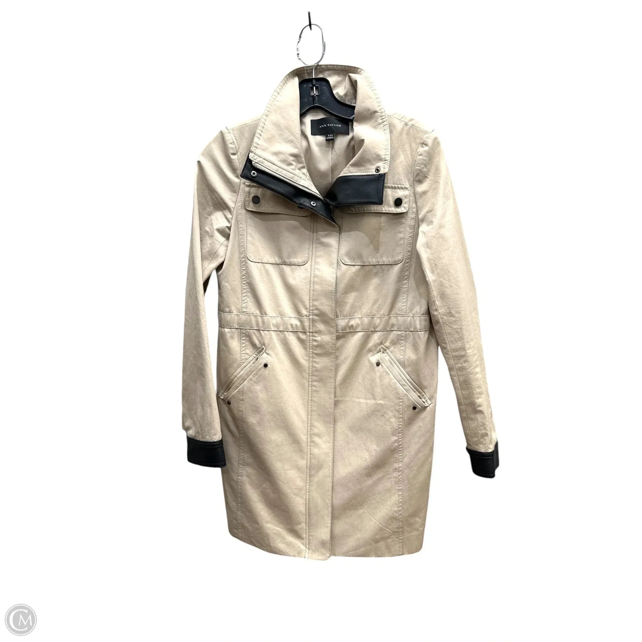 Coat Raincoat By Ann Taylor In Black & Tan, Size: Xxs