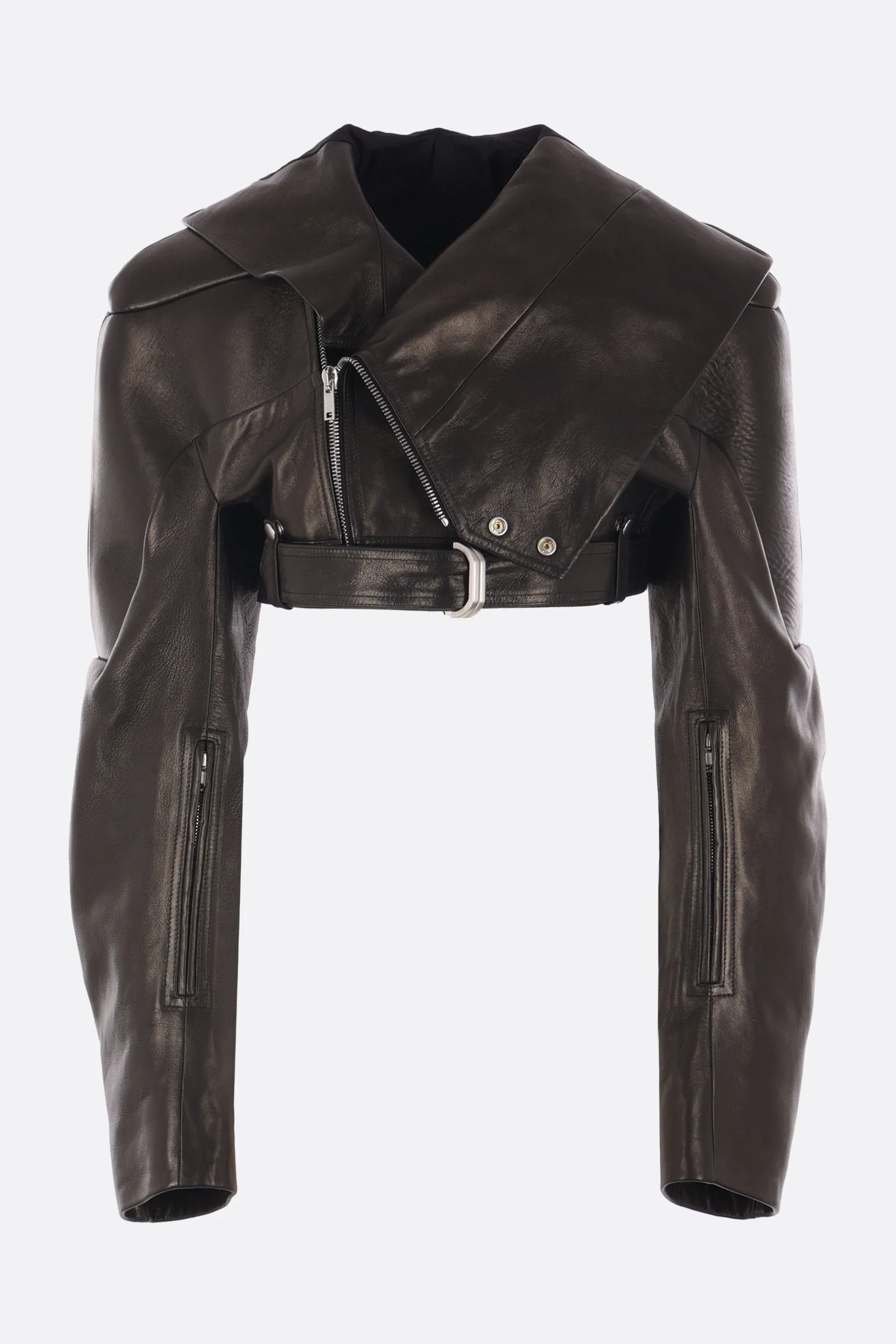 cropped biker jacket in nappa with hood
