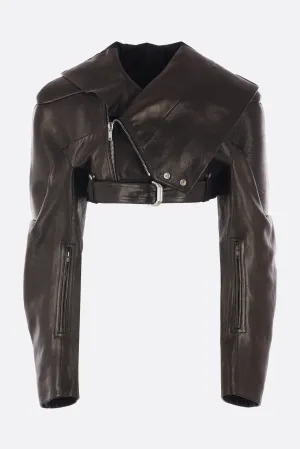 cropped biker jacket in nappa with hood