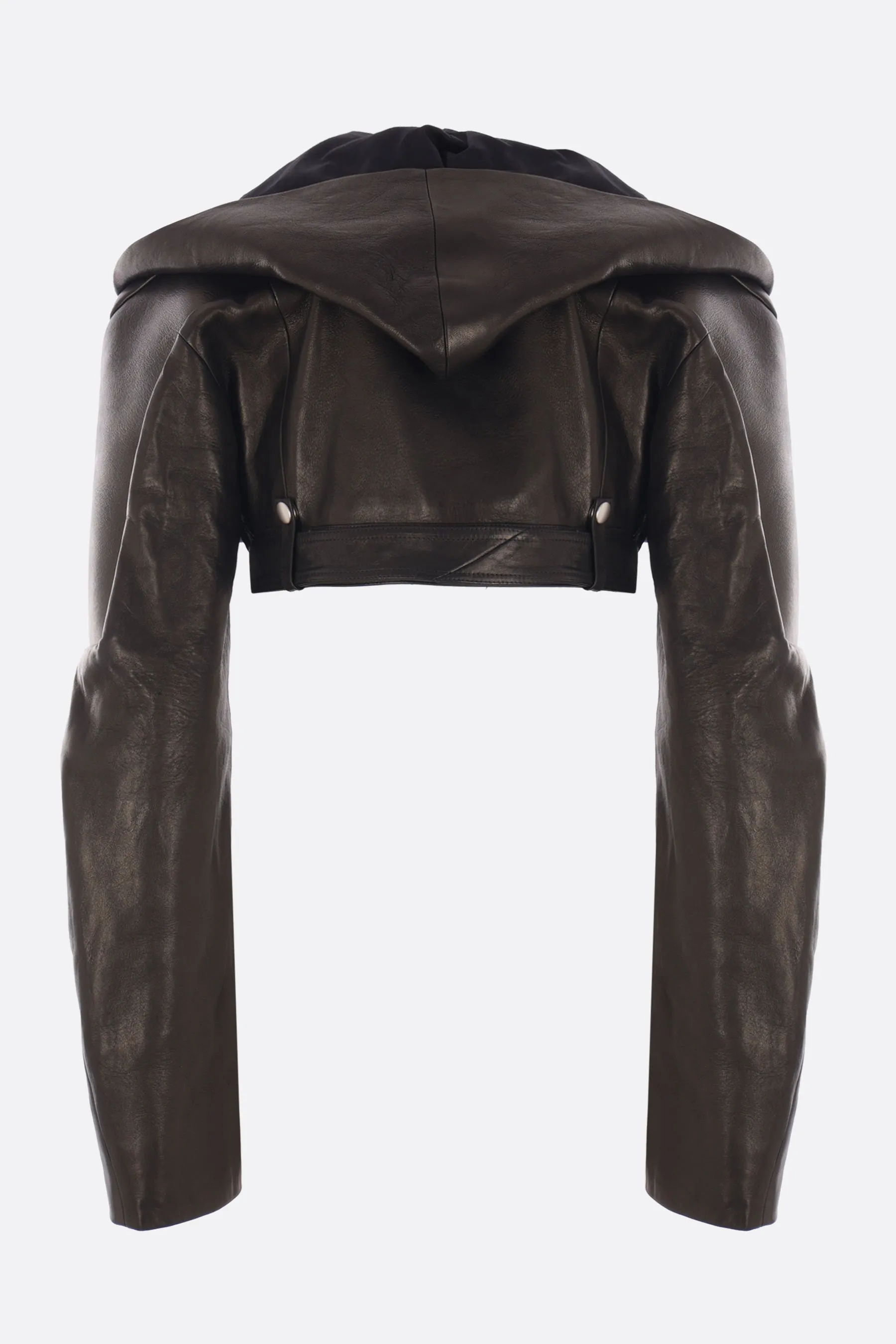 cropped biker jacket in nappa with hood