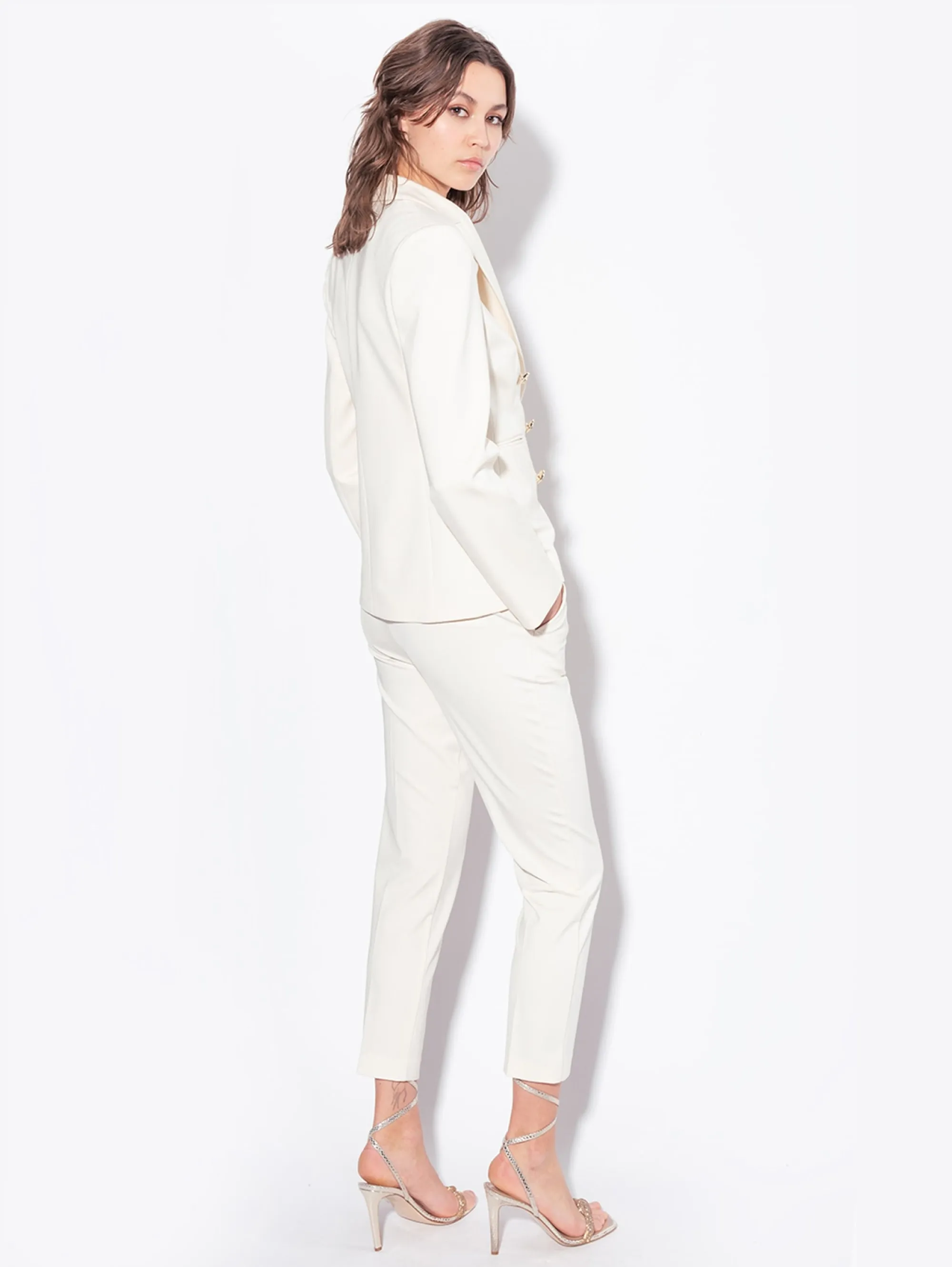 Double-breasted Blazer with White Jewel Buttons