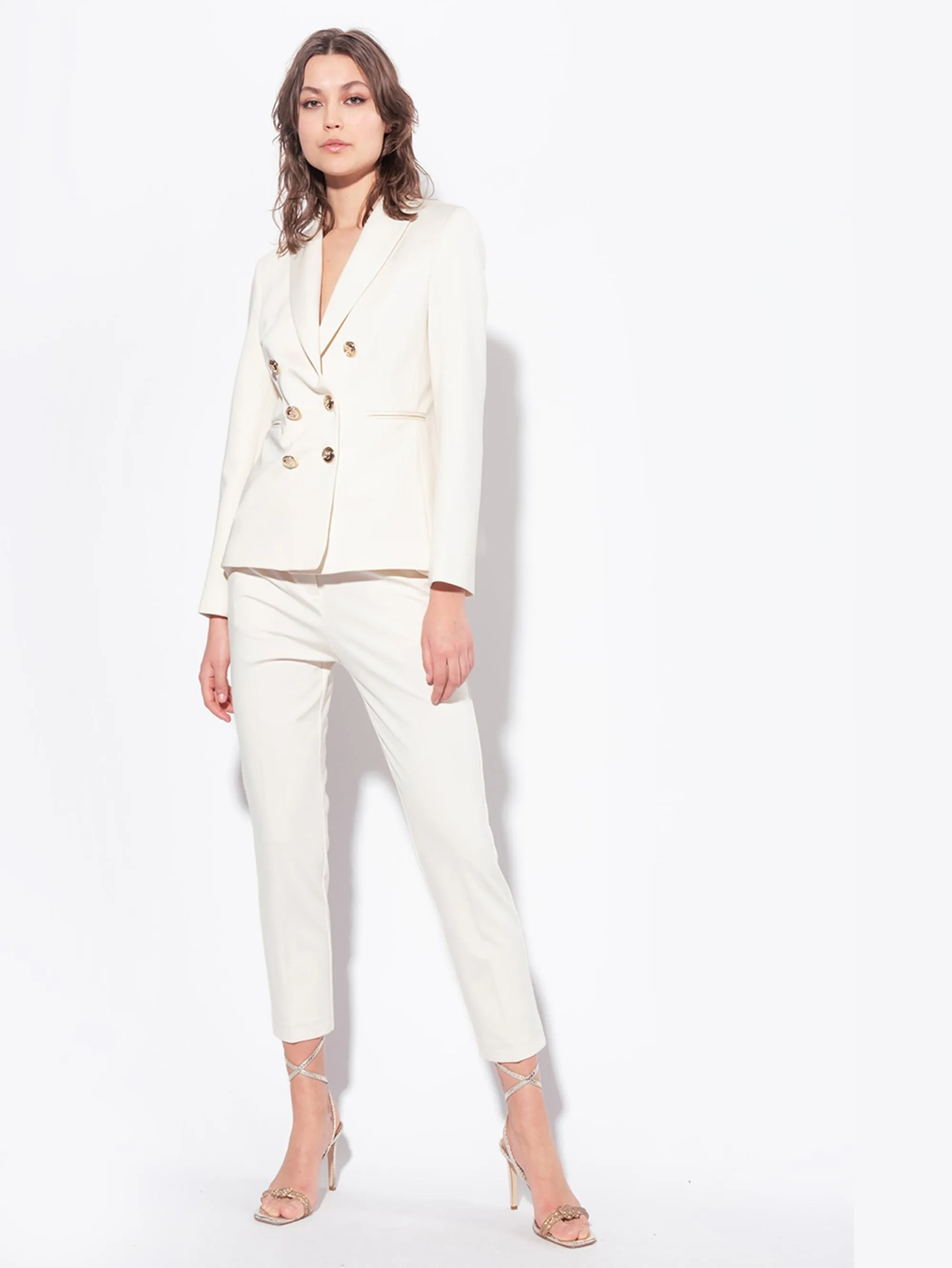 Double-breasted Blazer with White Jewel Buttons