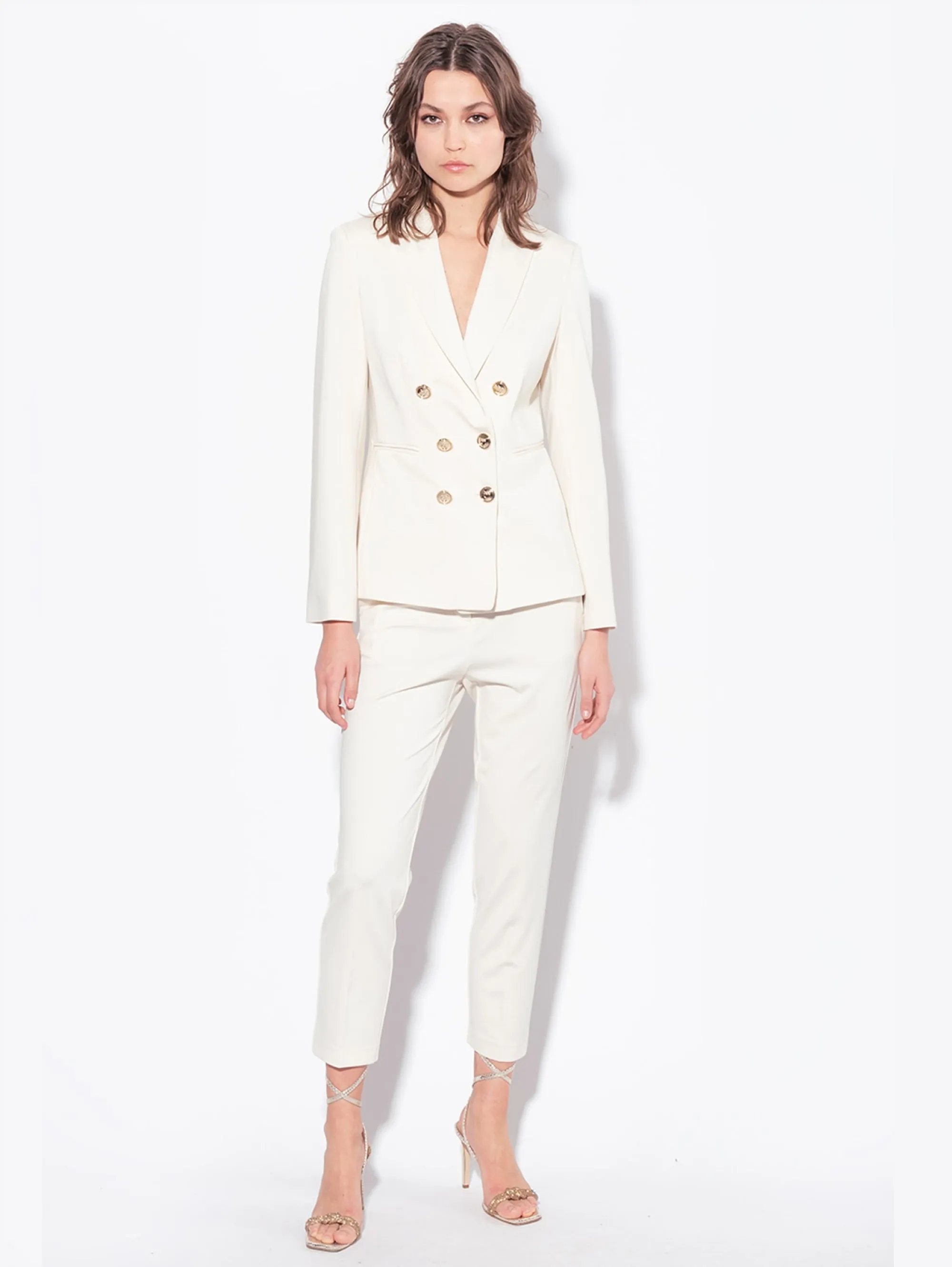 Double-breasted Blazer with White Jewel Buttons