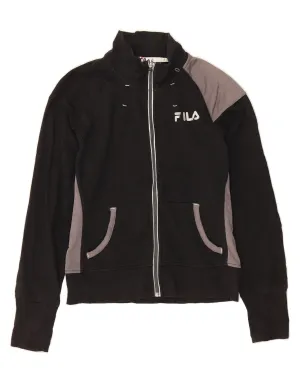 FILA Womens Tracksuit Top Jacket UK 14 Medium Black Colourblock Cotton