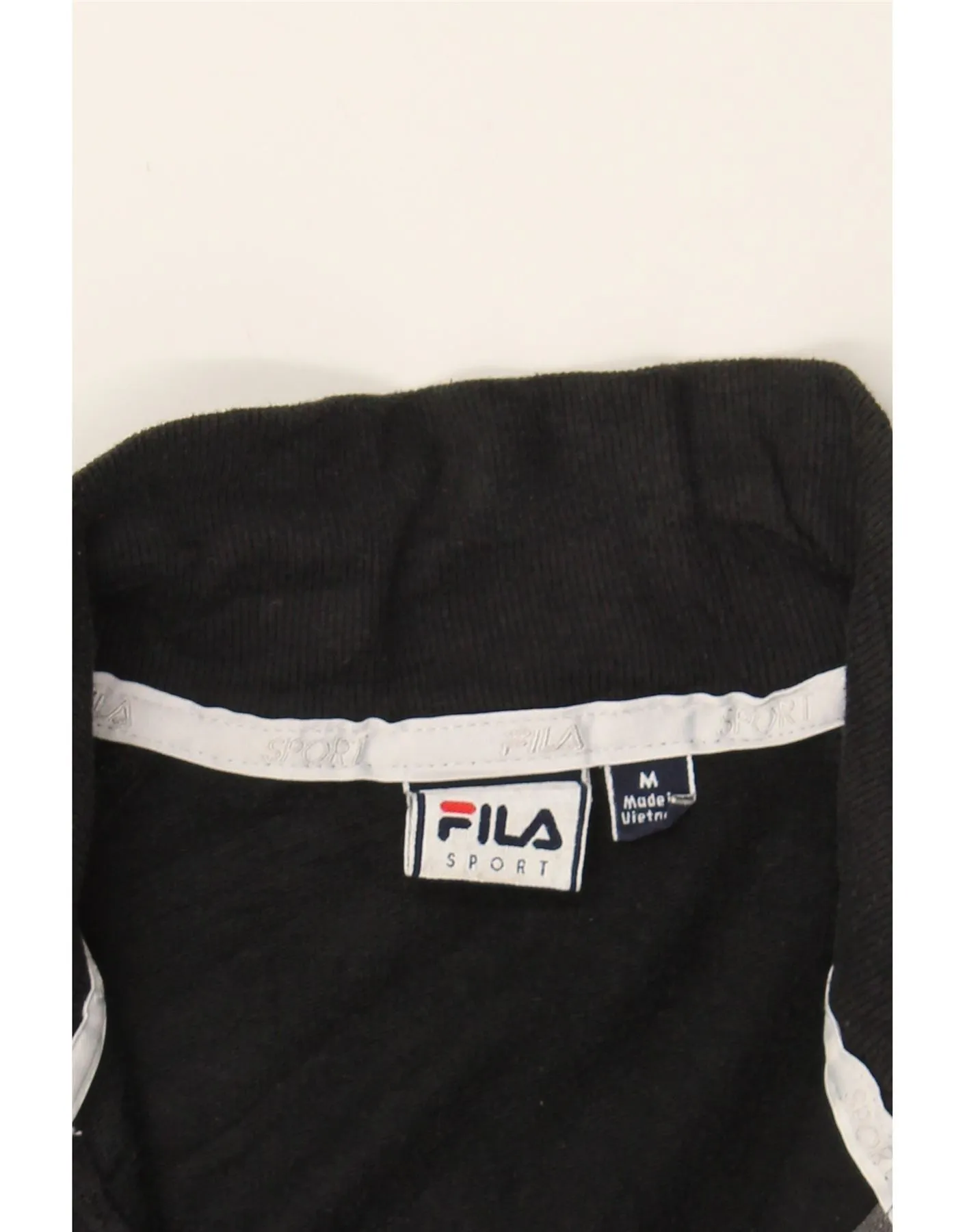 FILA Womens Tracksuit Top Jacket UK 14 Medium Black Colourblock Cotton