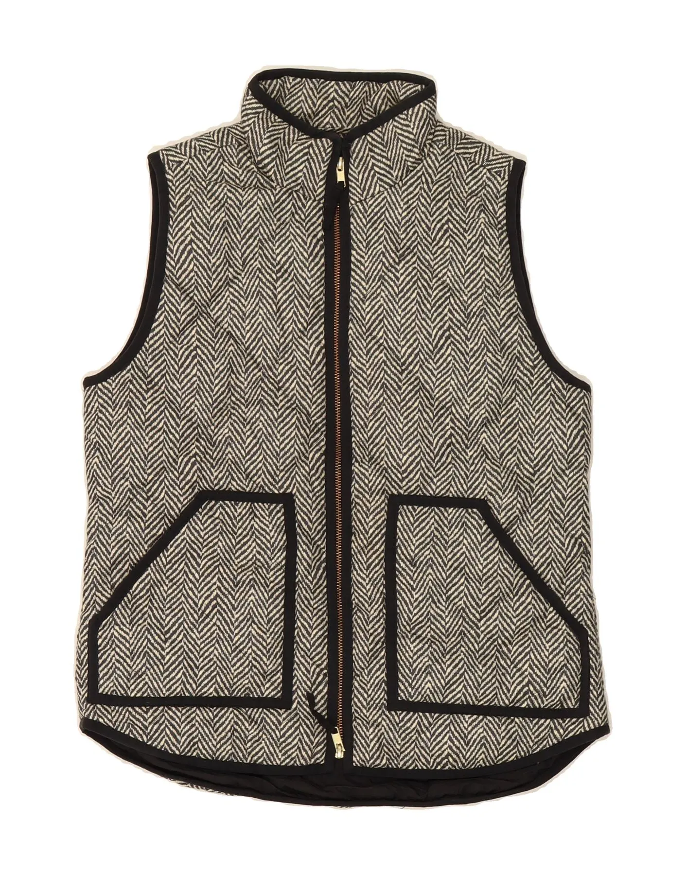 J. CREW Womens Quilted Gilet UK 6 XS Black Herringbone Polyester