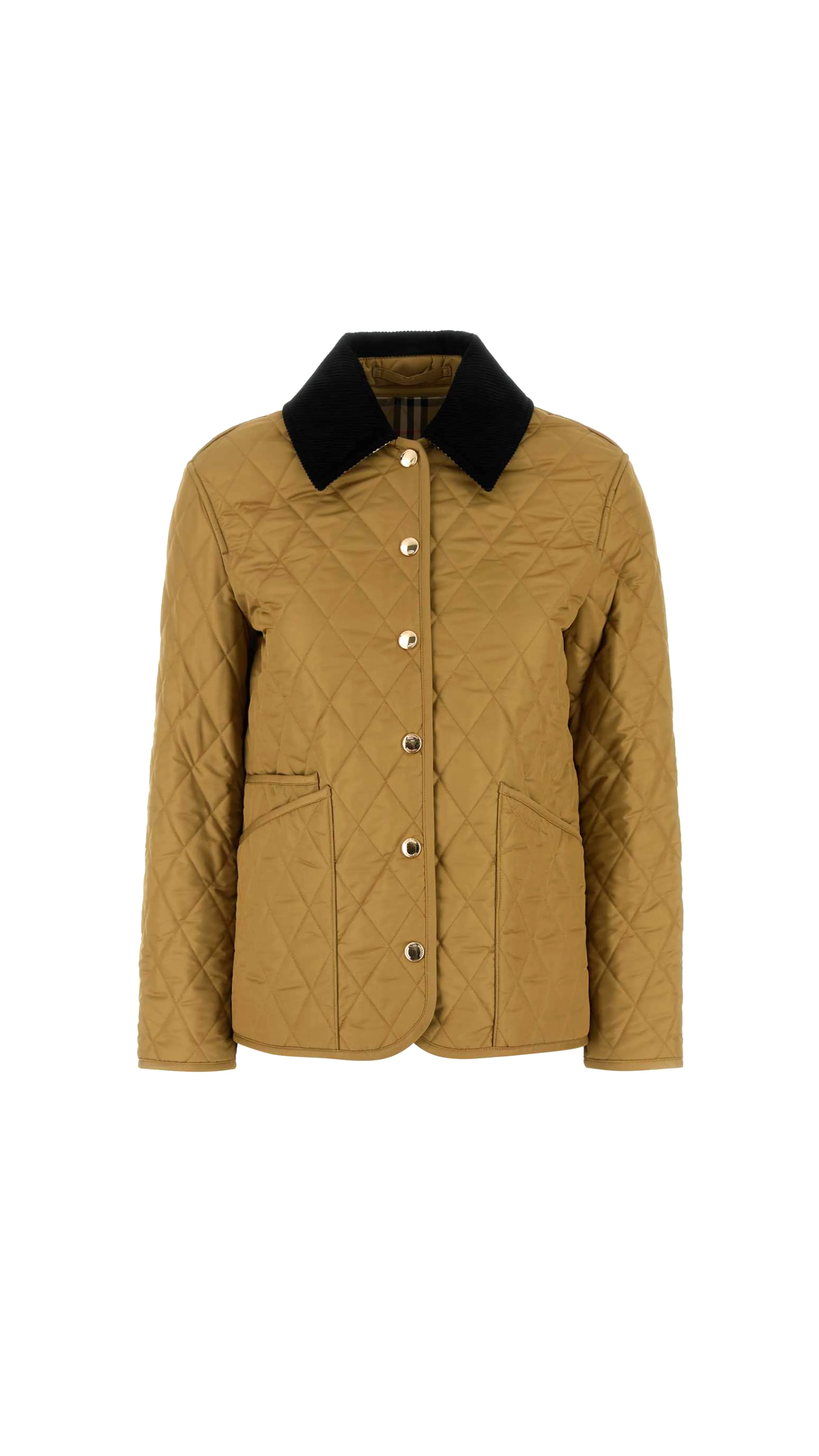 Logo Embroidered Quilted Jacket - Camel