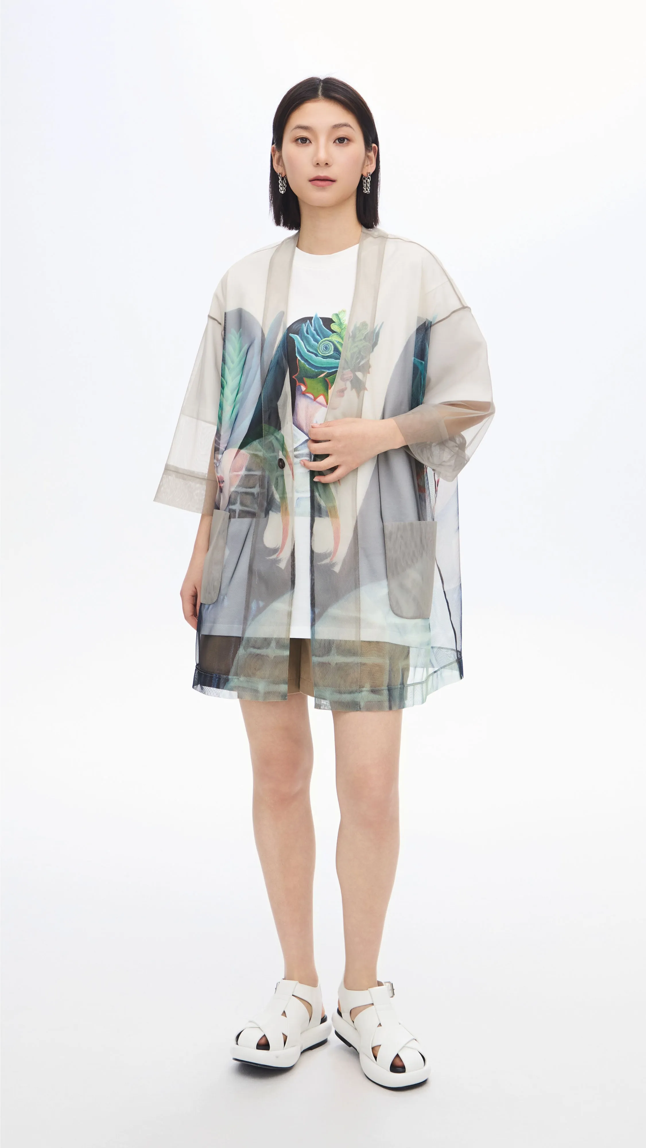 Mariko Enomoto Graphic Printed Mesh Kimono Coat