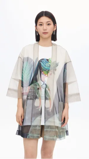 Mariko Enomoto Graphic Printed Mesh Kimono Coat
