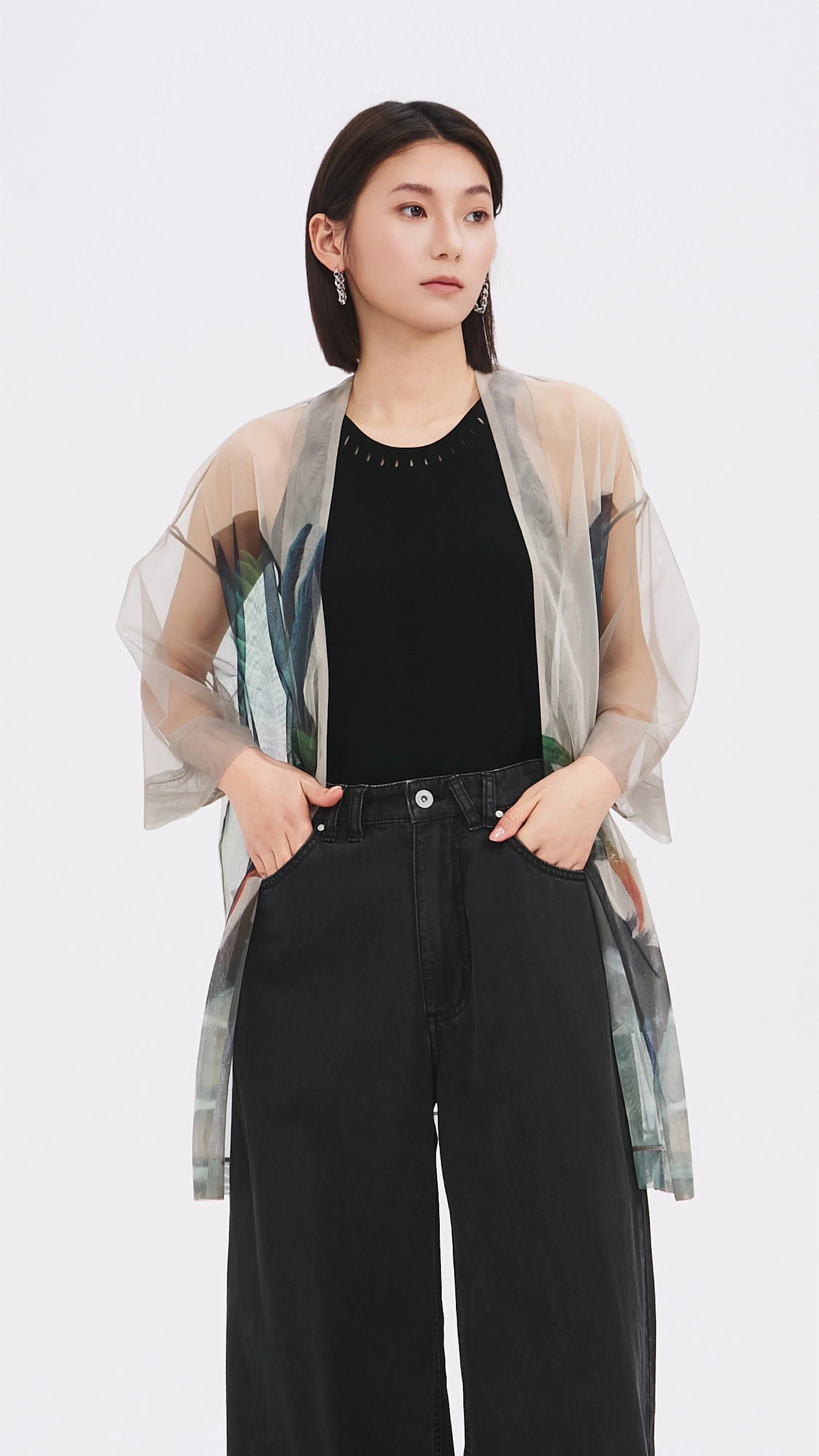 Mariko Enomoto Graphic Printed Mesh Kimono Coat