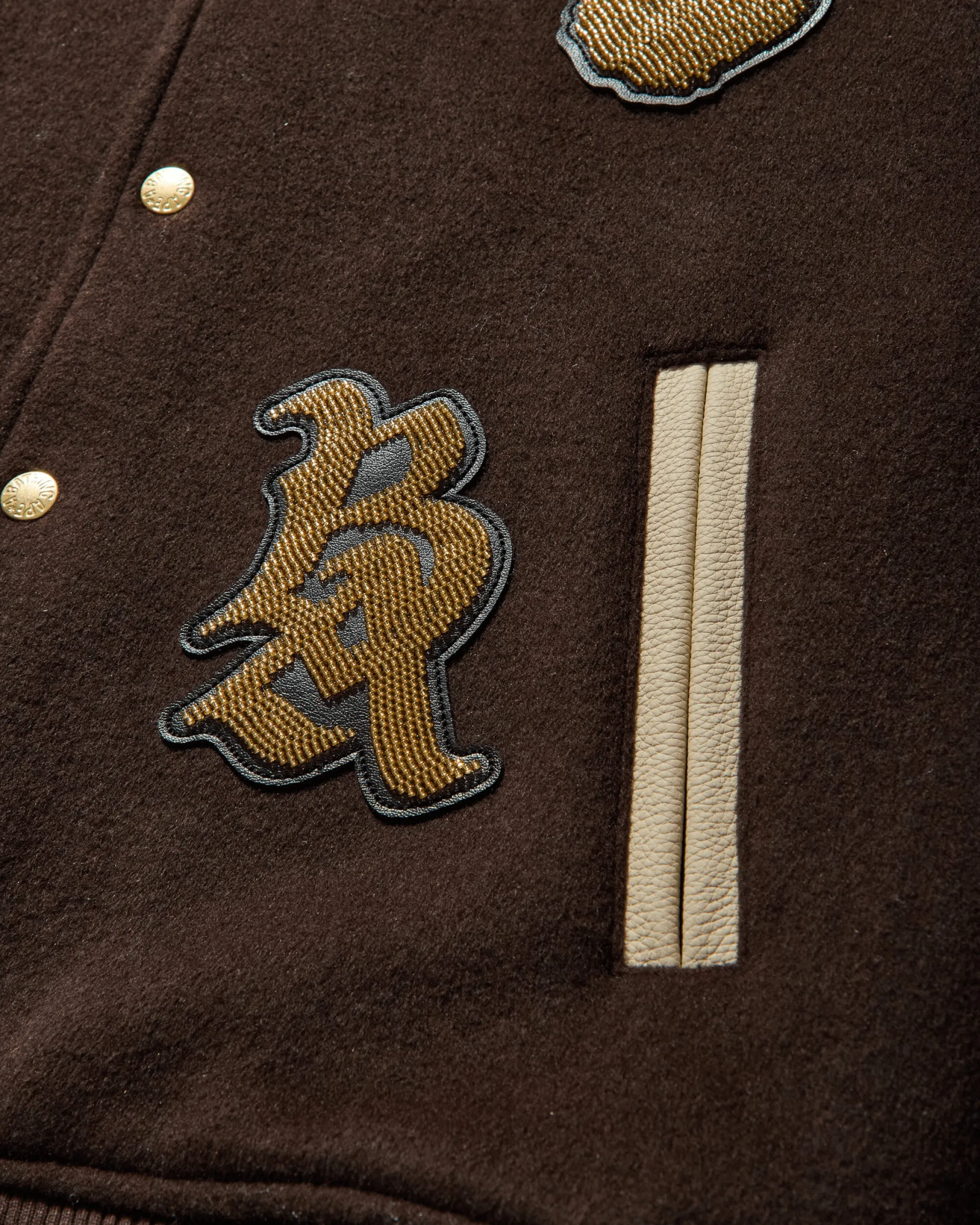 Men's Line Camo Multi Logo Wool Varsity Jacket Brown