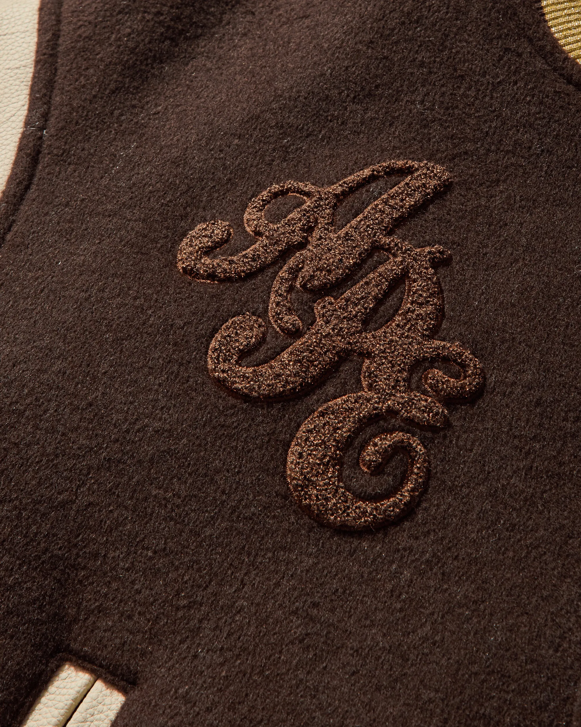 Men's Line Camo Multi Logo Wool Varsity Jacket Brown