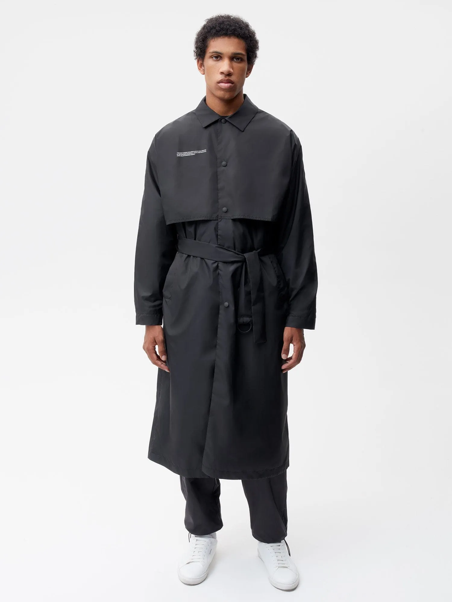 Mens Recycled Nylon Trench Coat—black