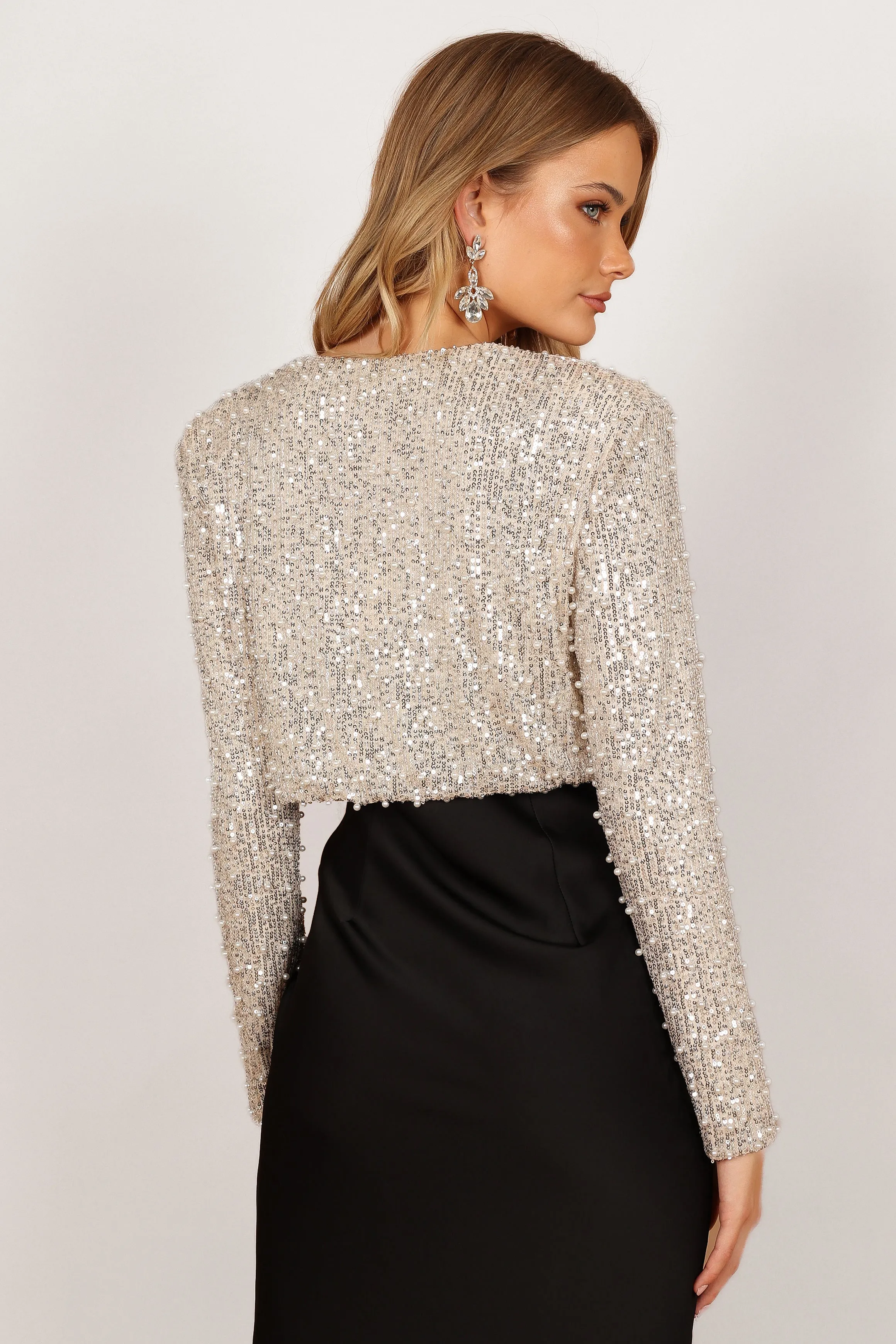 Monica Allover Pearl Crop Jacket - Nude