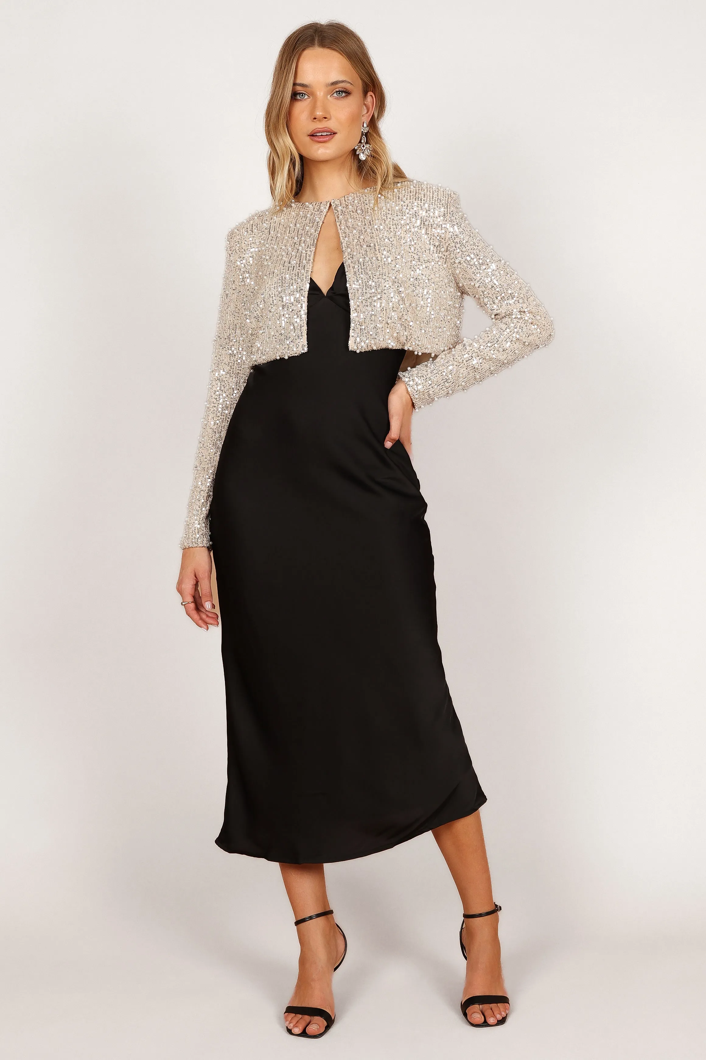 Monica Allover Pearl Crop Jacket - Nude