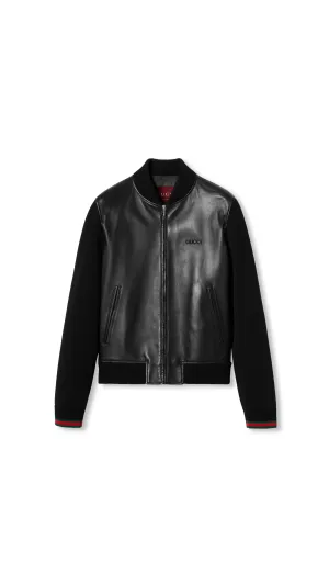 Nappa Leather and Knit Bomber Jacket - Black