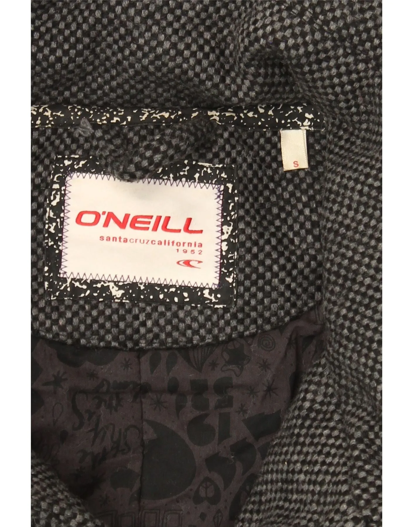O'NEILL Womens Overcoat UK 10 Small Grey Check Wool