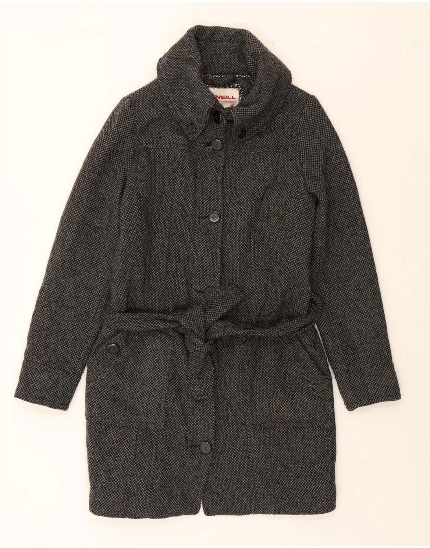 O'NEILL Womens Overcoat UK 10 Small Grey Check Wool