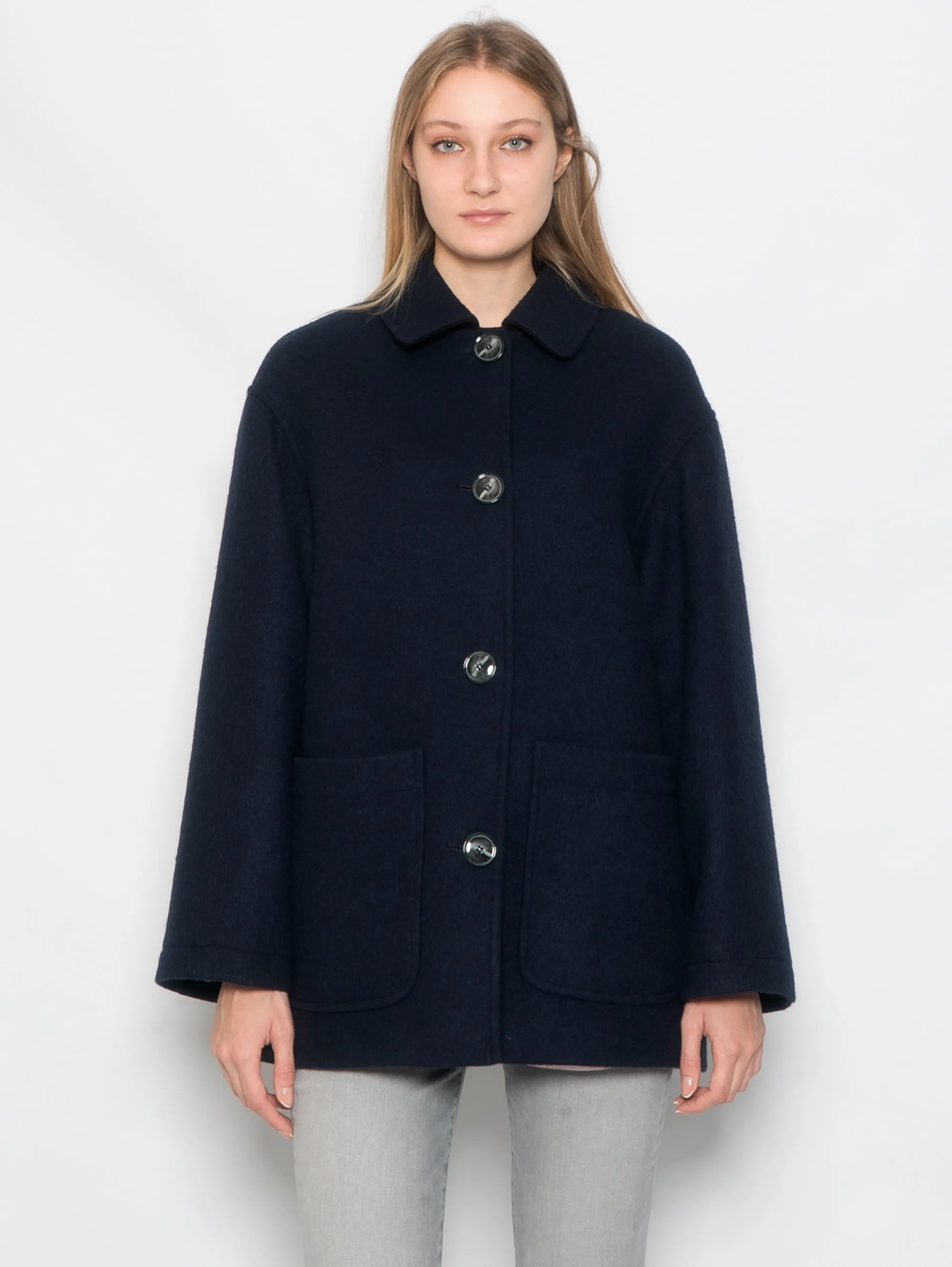 Pea Coat with Blue Shirt Collar