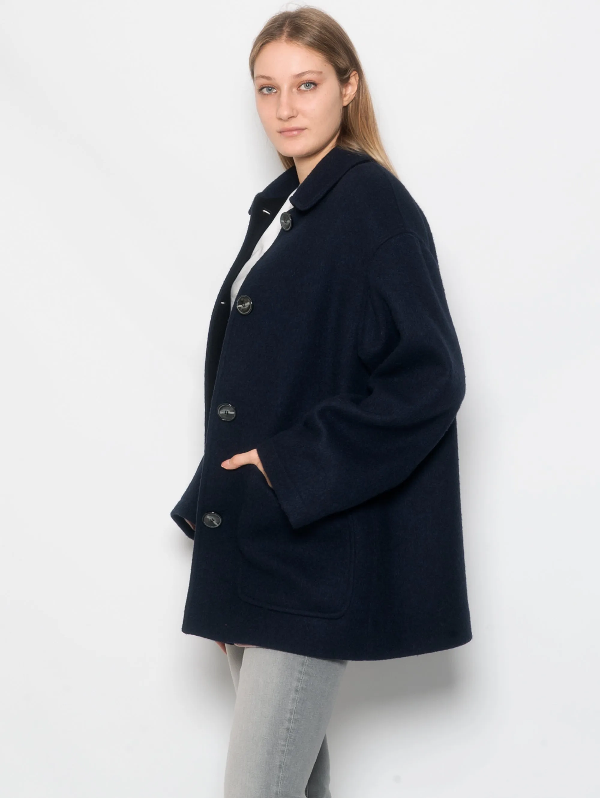 Pea Coat with Blue Shirt Collar
