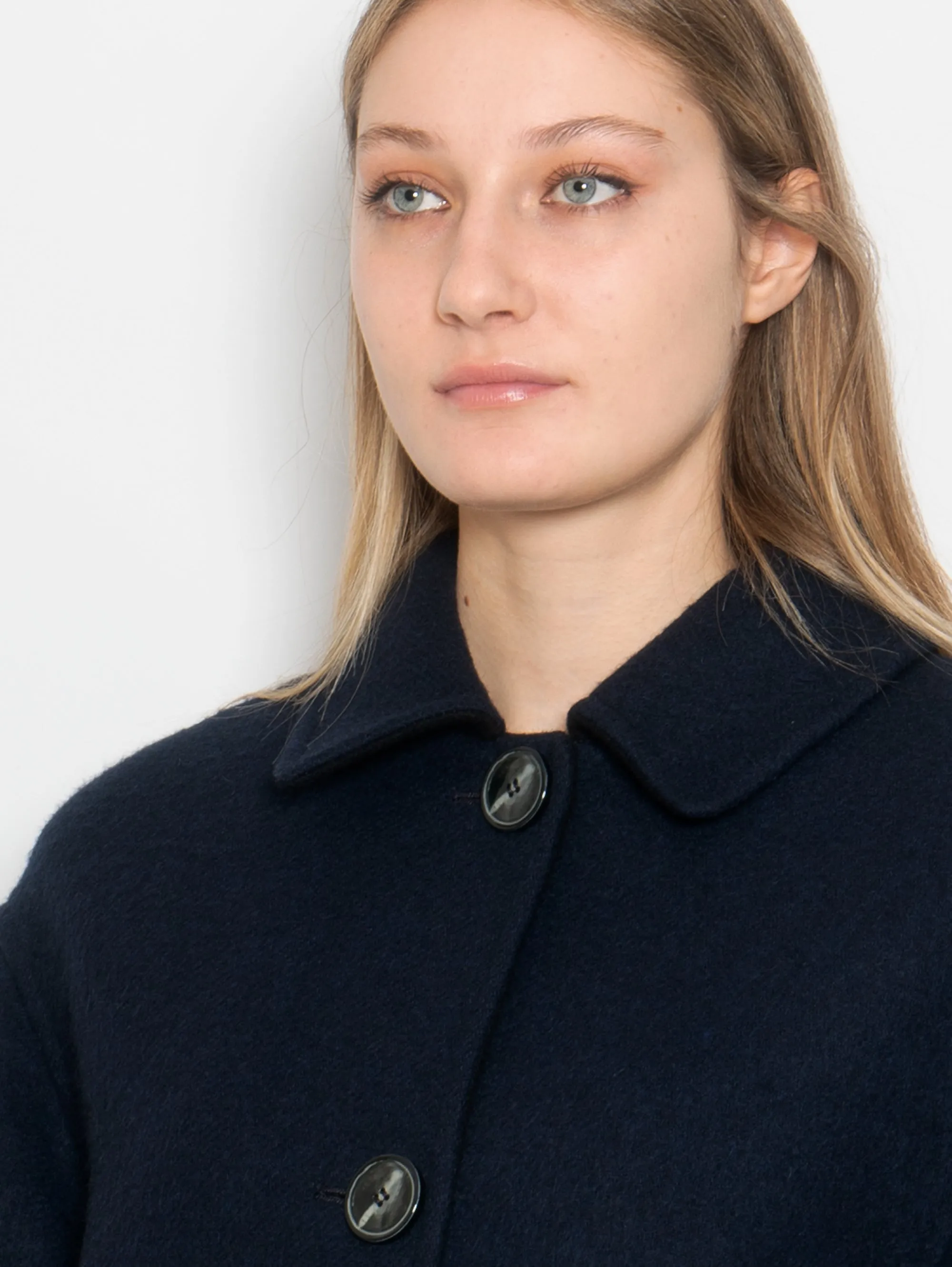 Pea Coat with Blue Shirt Collar