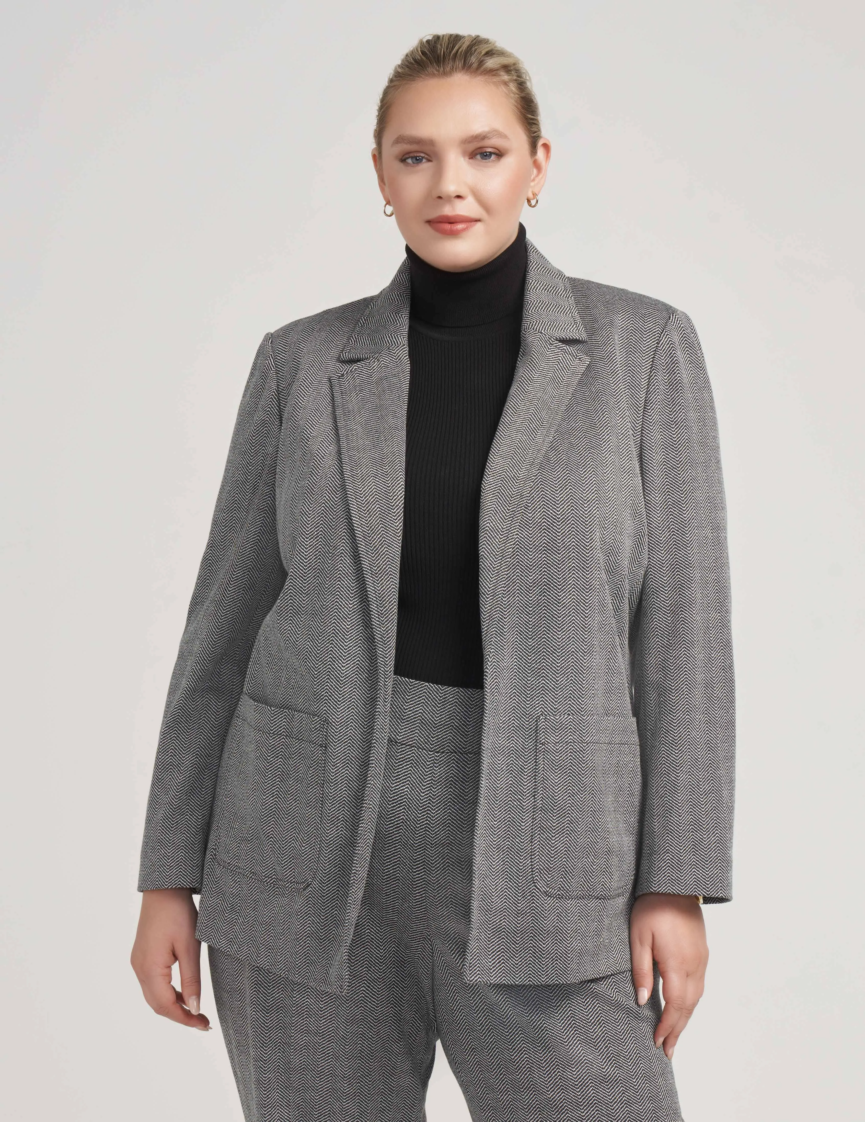 Plus Size Notched Collar Jacket With Pockets- Sale
