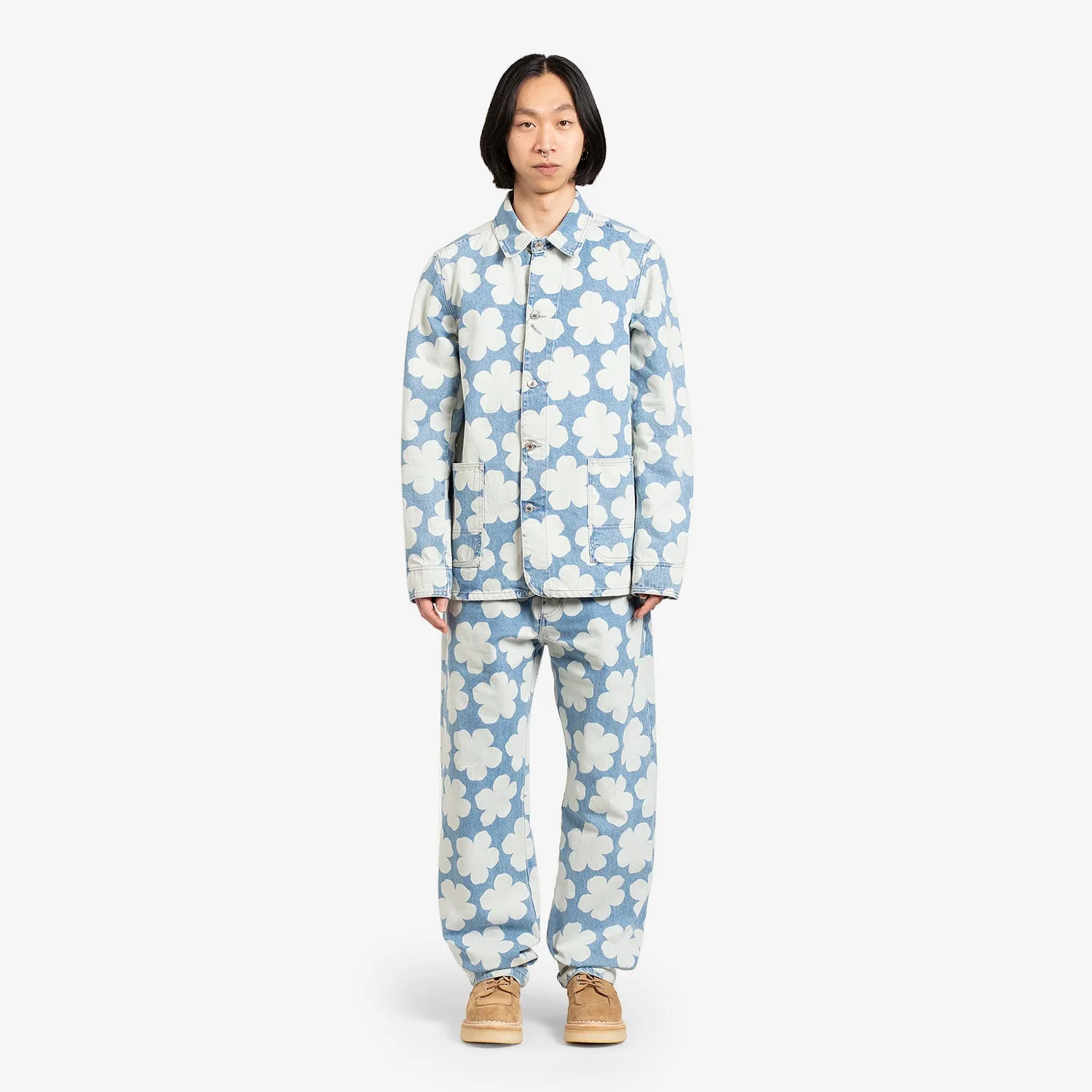 Printed Workwear Denim Jacket 'Hana Dots' Sky Blue