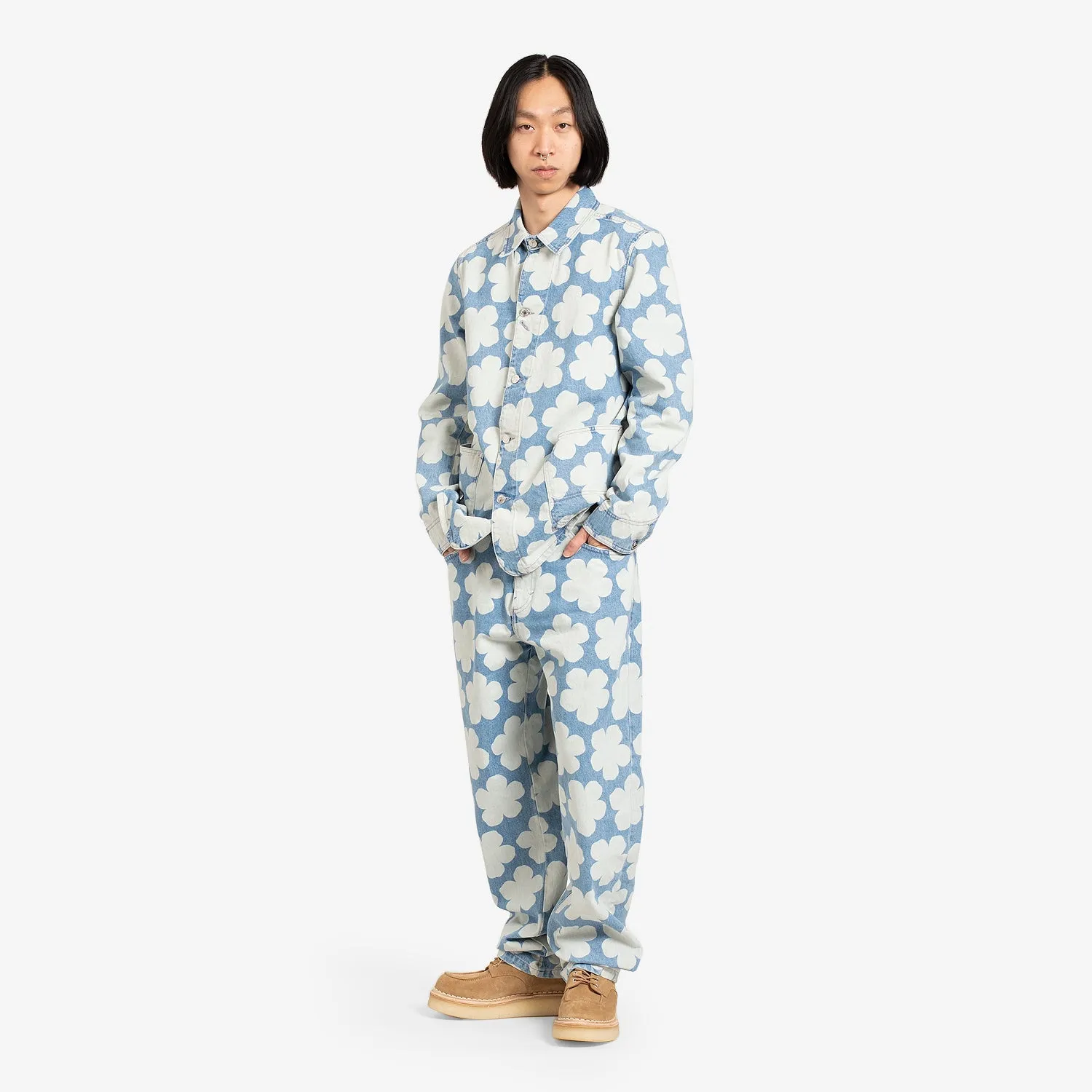 Printed Workwear Denim Jacket 'Hana Dots' Sky Blue
