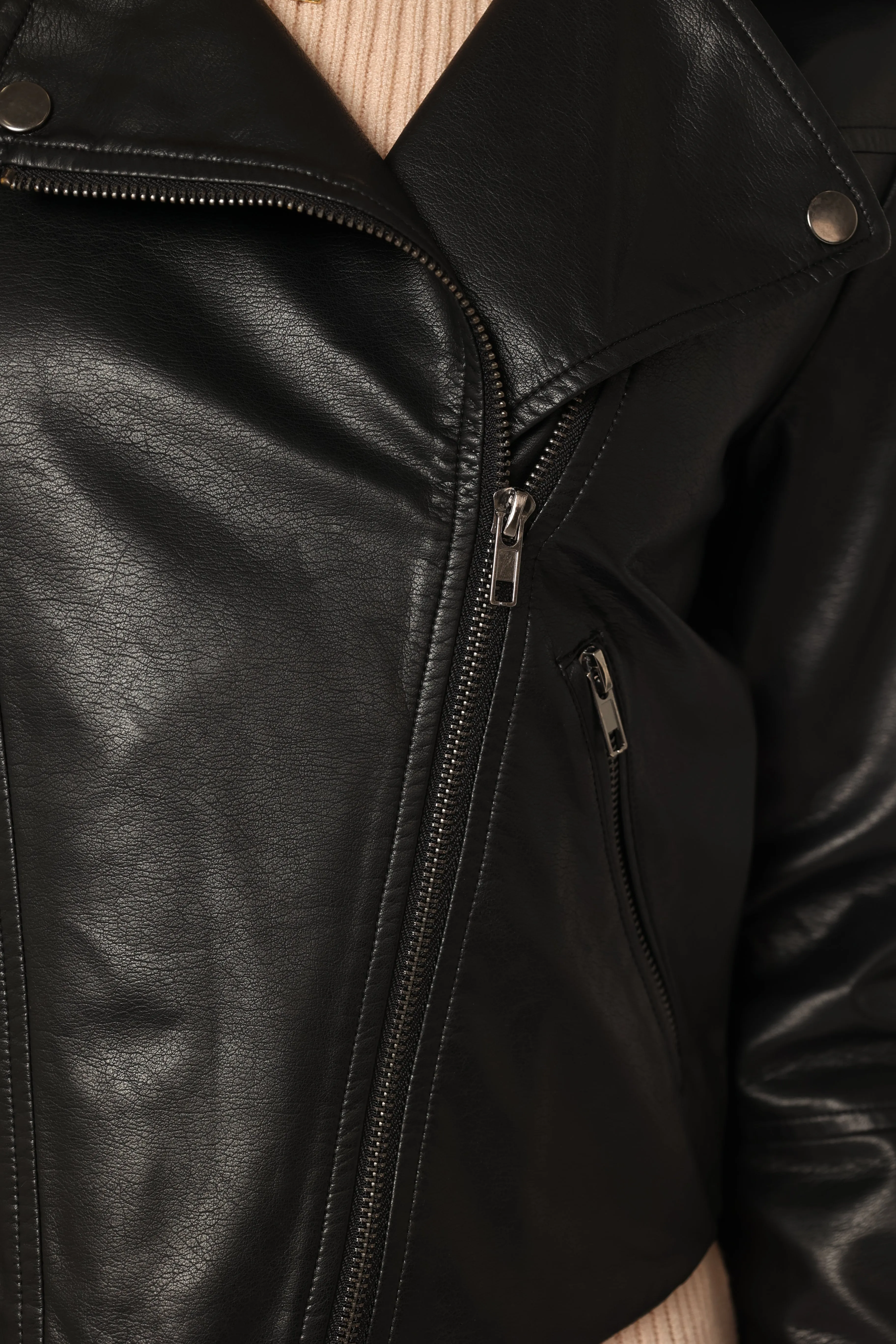 Salem Faux Leather Moto Jacket - Black