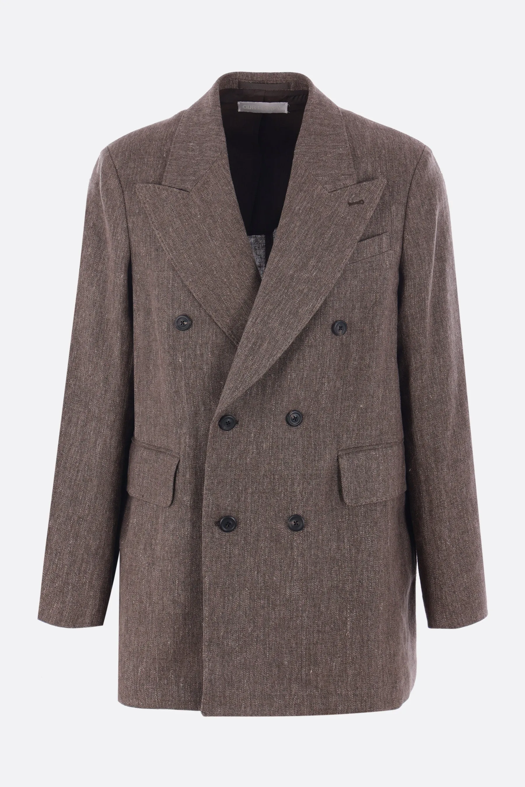 Sharp DB double-breasted jacket in linen and cotton