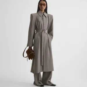 SHARP SHOULDER CAR COAT | pebble melange silk viscose