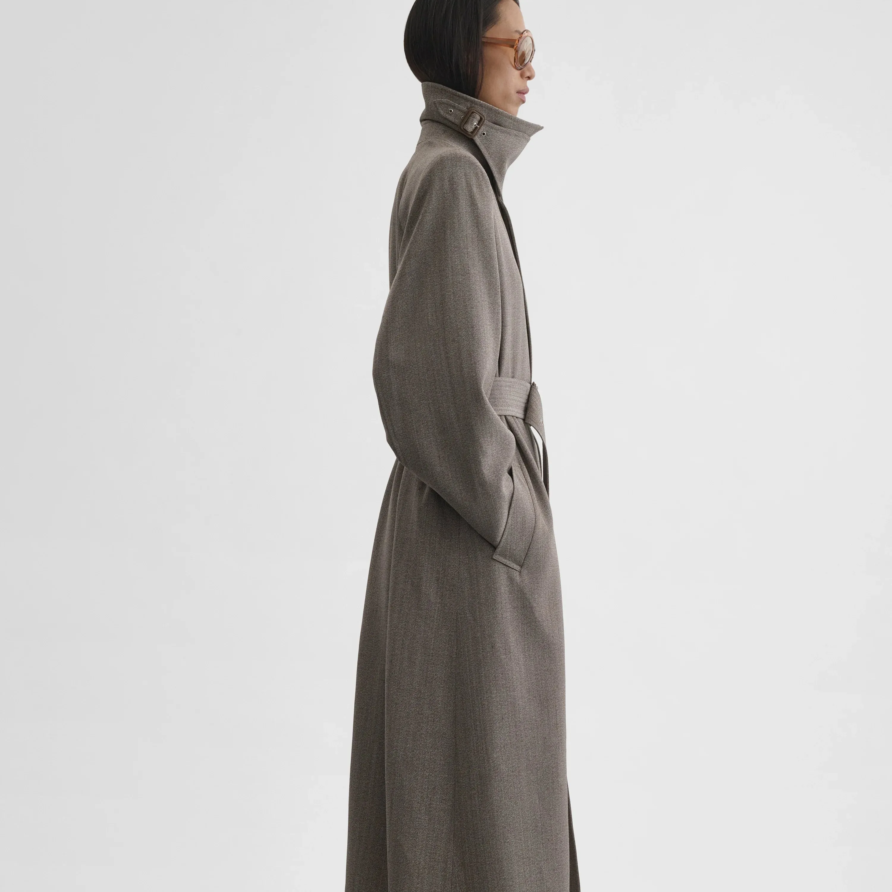 SHARP SHOULDER CAR COAT | pebble melange silk viscose