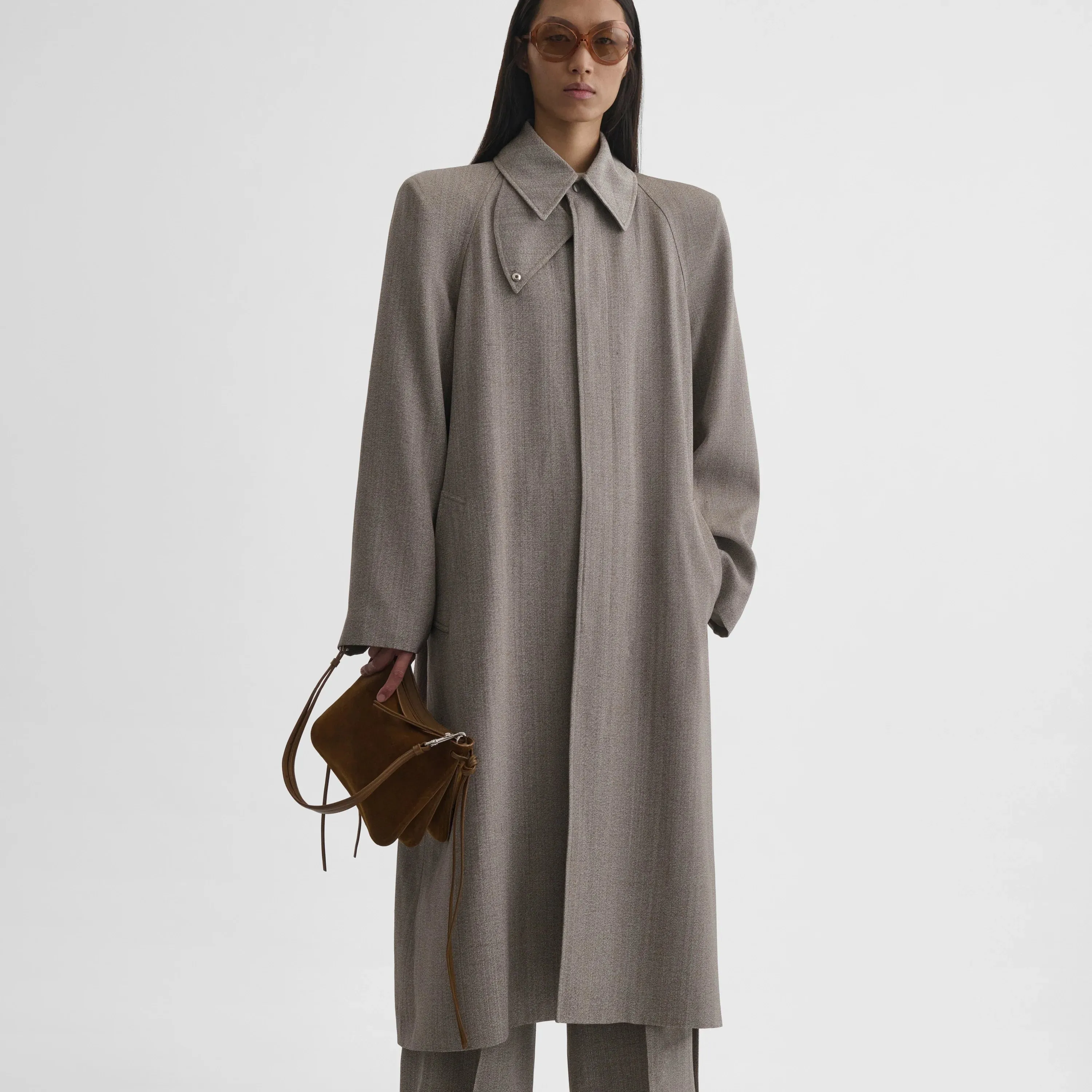 SHARP SHOULDER CAR COAT | pebble melange silk viscose