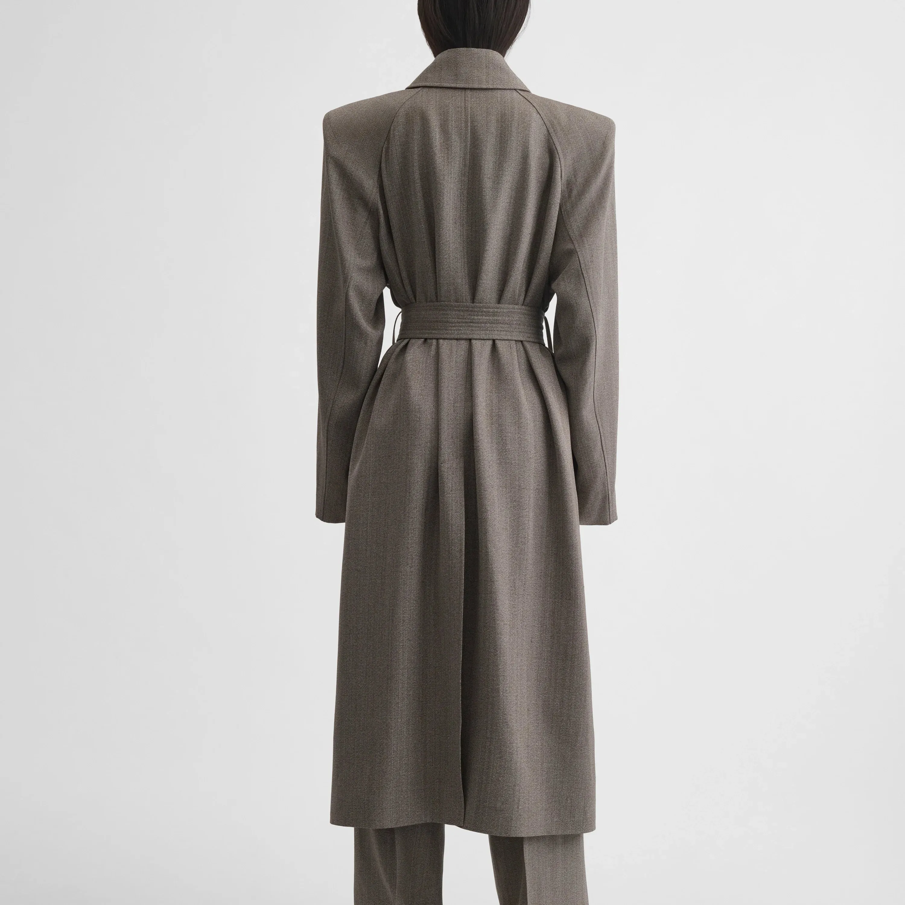SHARP SHOULDER CAR COAT | pebble melange silk viscose
