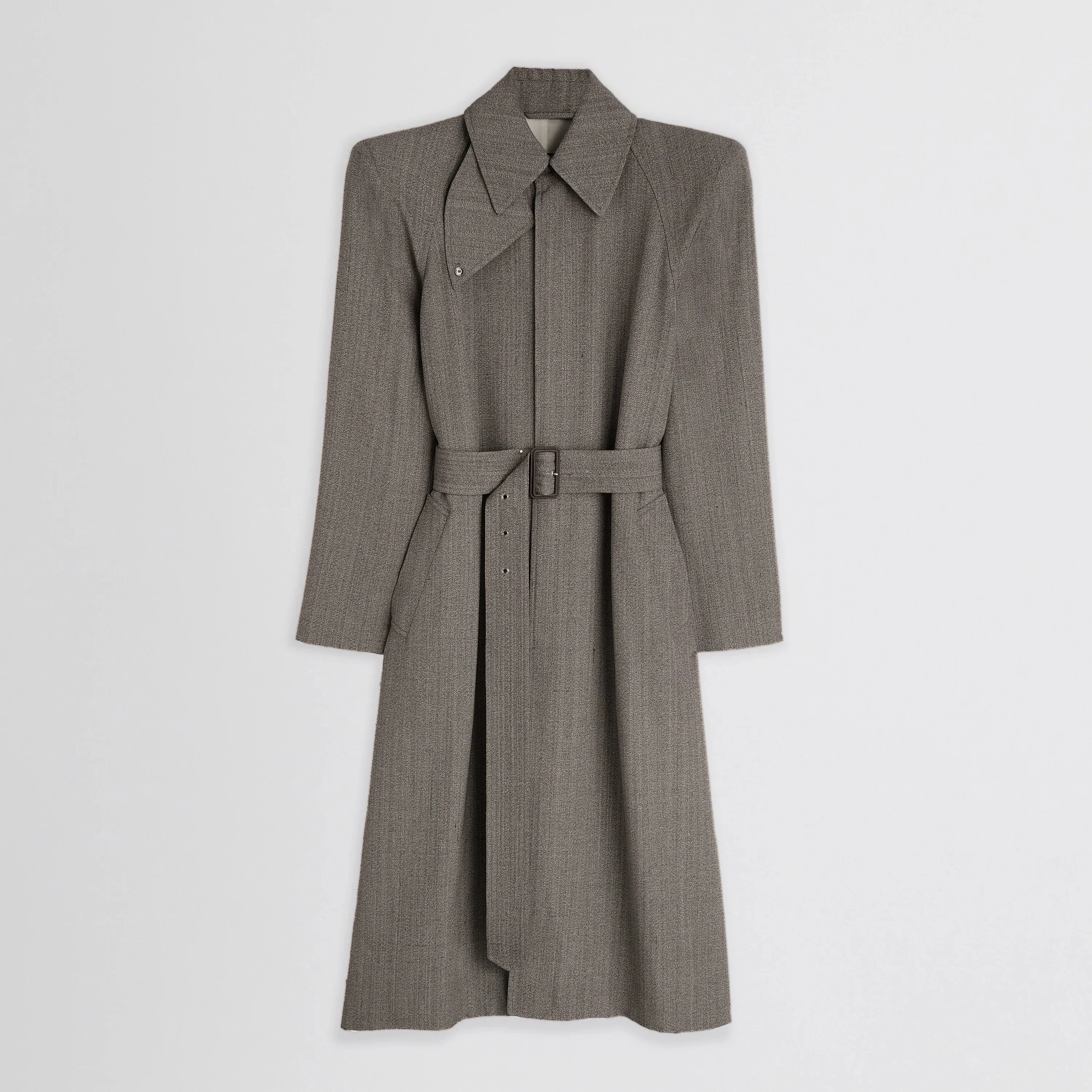 SHARP SHOULDER CAR COAT | pebble melange silk viscose