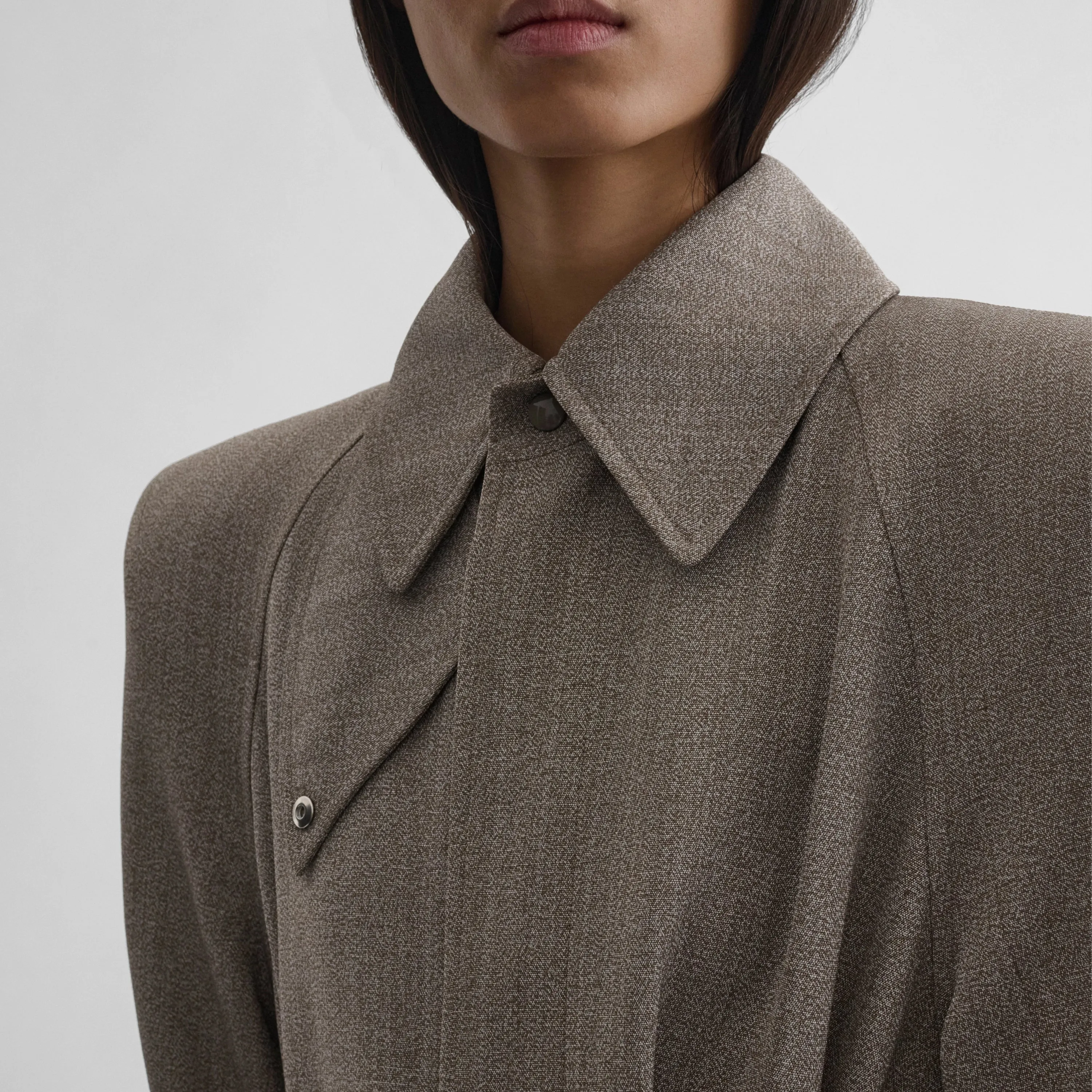SHARP SHOULDER CAR COAT | pebble melange silk viscose