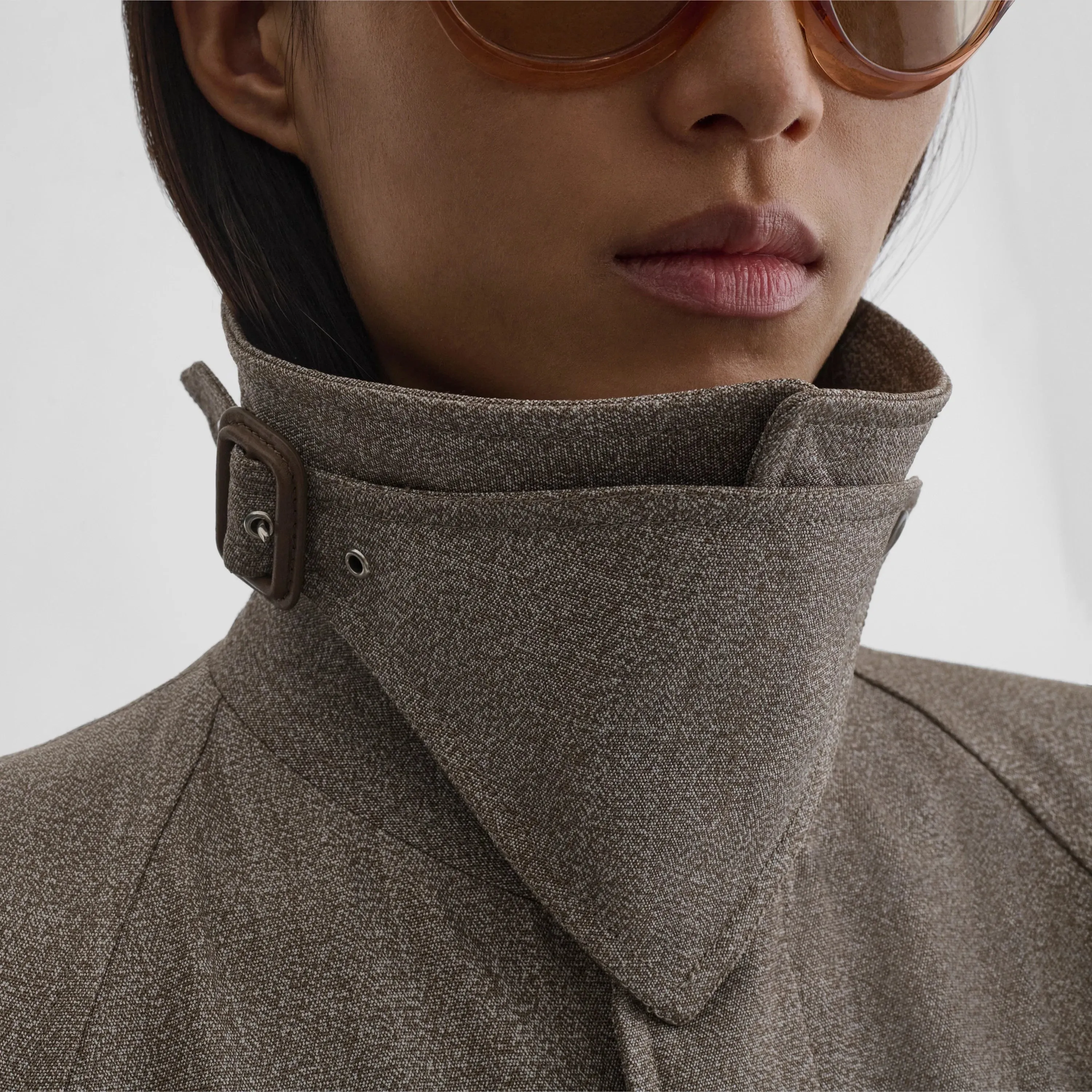 SHARP SHOULDER CAR COAT | pebble melange silk viscose